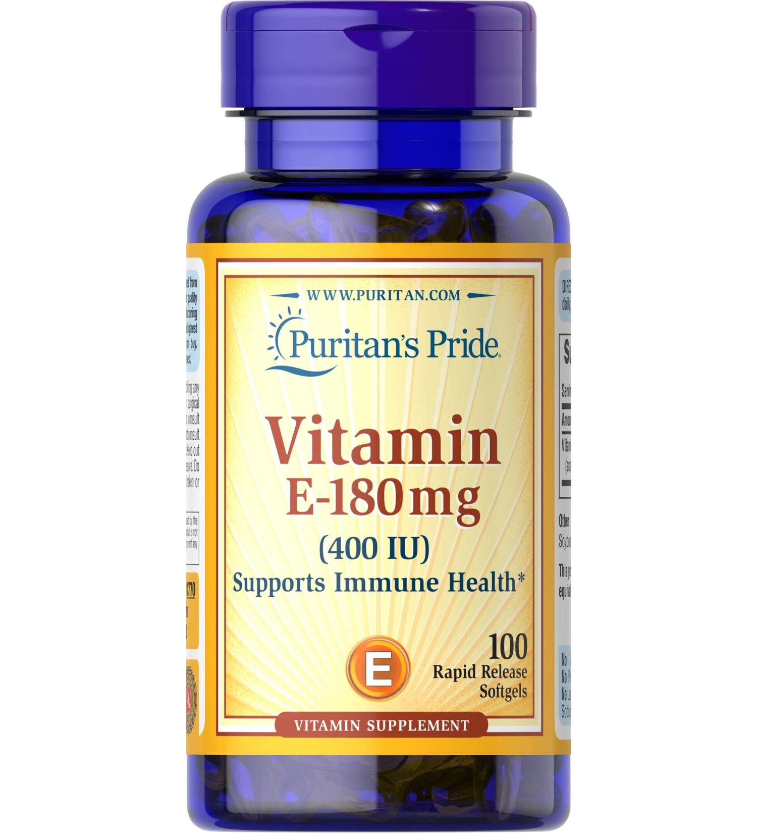 Puritan's Pride Vitamin E-400 IU Softgels 100 Count - Immune Support and Antioxidant Protection - Buy Online on GoSupps.com