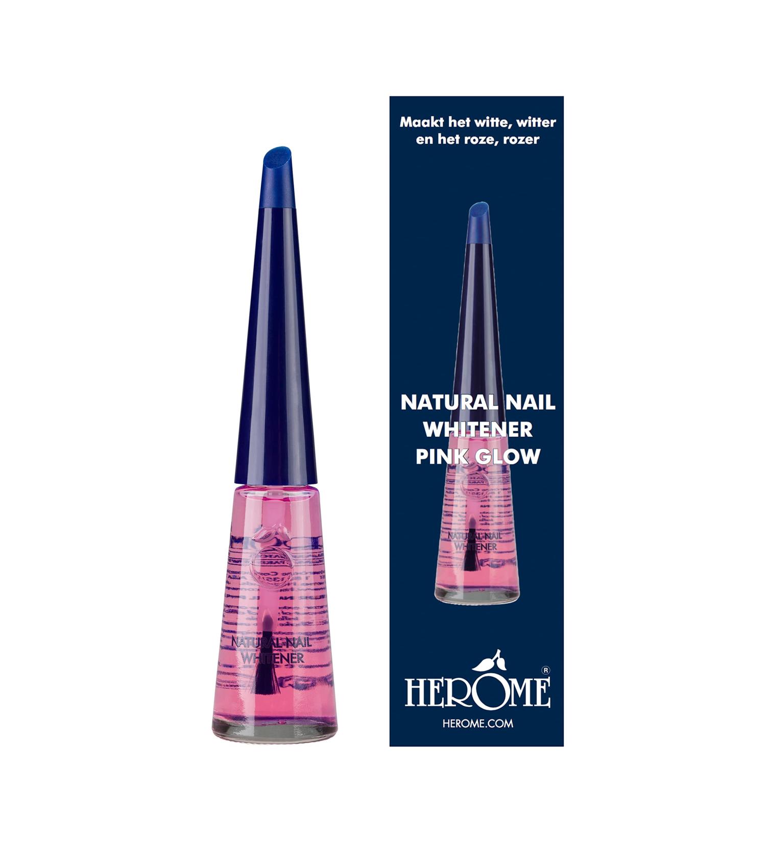 Herome Natural Nail Whitener Pink Glow 10ml - Whitens Tips & Corrects Yellow Stains | Alternative to Clear Nail Polish - Buy Online on GoSupps.com