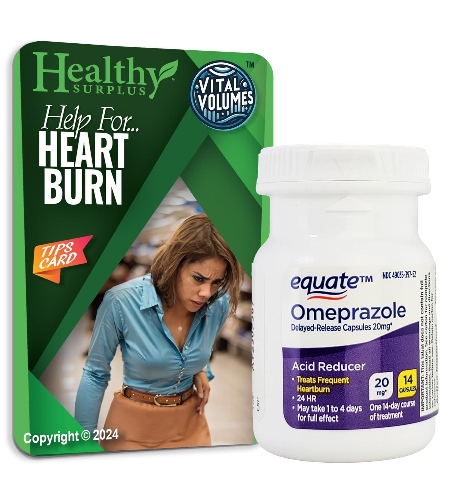 Buy Equate Omeprazole 20mg 14-Day Treatment Bundle with Heartburn Tips Card | Fast International Shipping - Buy Online on GoSupps.com