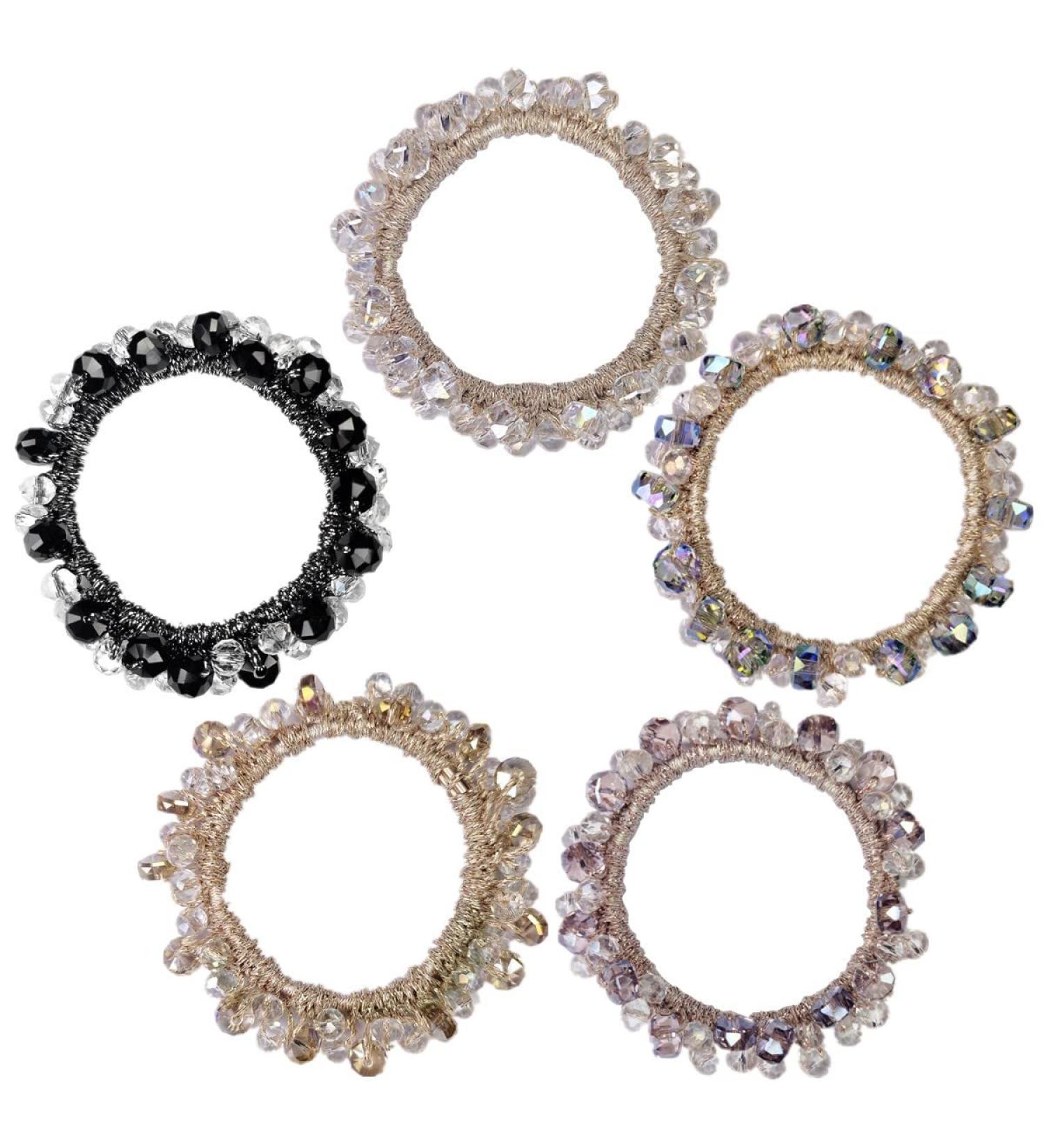 5 Pcs Rhinestone Hair Ties - Crystal Hair Bands for Women and Girls - 2.8 Inch Two-tone Crystal Color - Pack of 5 - Buy Online on GoSupps.com