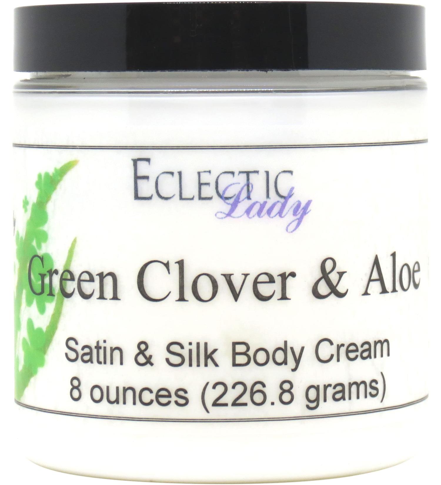 Eclectic Lady Green Clover And Aloe Satin and Silk Cream Body Cream Body Lotion 8 oz - Shea Butter Aloe Silk Amino Acids Vitamin E Phthalate-Free Handcrafted in USA - Perfect For Women 8 Ounce
