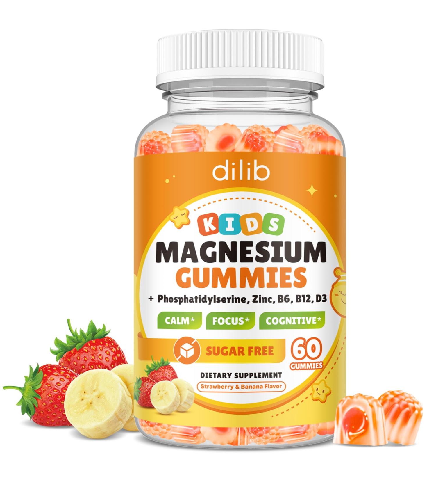 Magnesium Glycinate Gummies for Kids Brain Supplement for Memory and Focus with Phosphatidylserine L-Theanine Zinc for Kids & Adults Sleep Cognition Calm Strawberry & Banana Flavor 60ct Strawberry & Banana 60 Count (Pac  - Buy Online on GoSupps.com