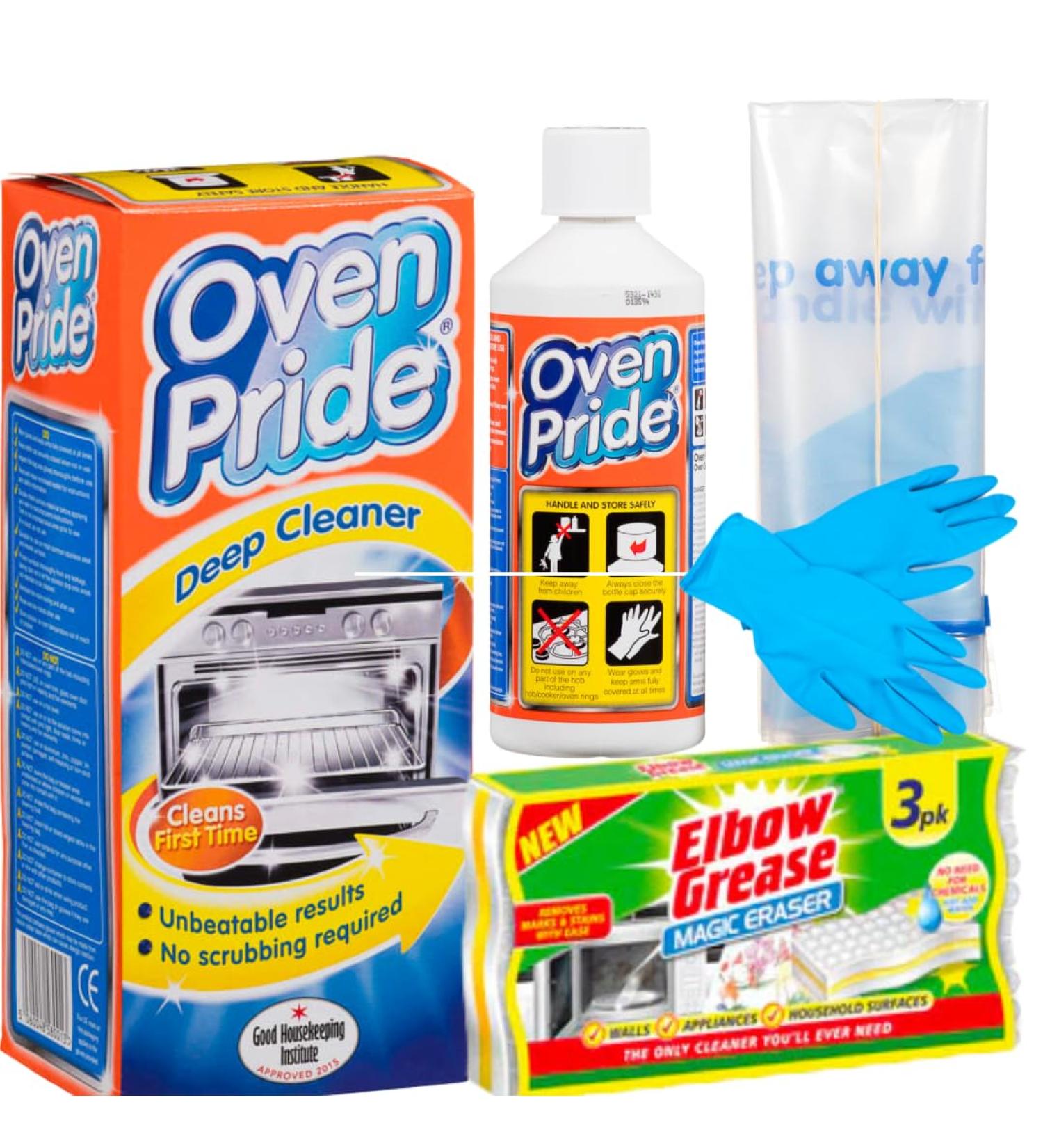 Oven pride and elbow grease magic eraser stubborn stain remover - oven pride complete oven cleaning kit with gloves 500ml oven pride cleaner bag for cleaning racks/grills & magic eraser - Buy Online on GoSupps.com