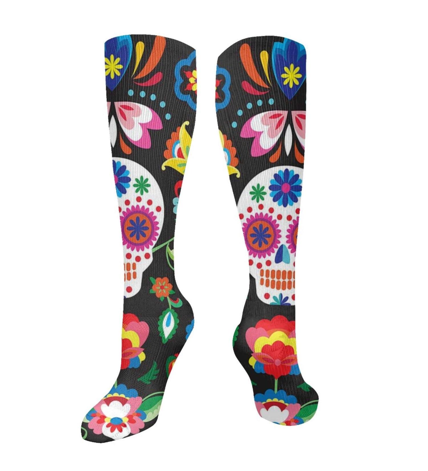 Shop Sugar Skull Dia de Muertos Compression Socks for Men & Women | 15-20 mmHg Support for Running & Cycling - Buy Online on GoSupps.com