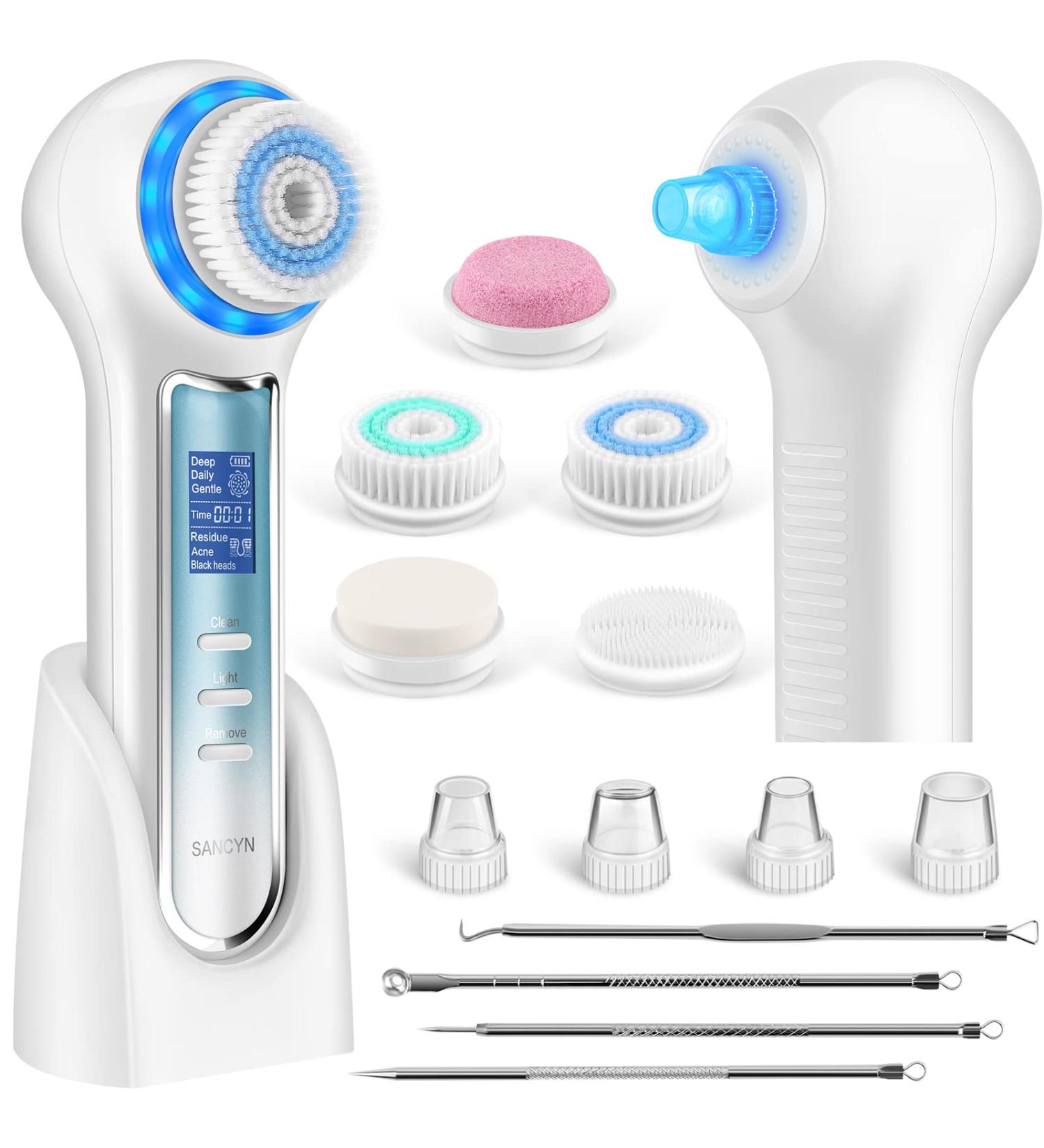 Rechargeable Blackhead Remover Vacuum & Facial Cleansing Brush - LCD Screen, Waterproof, Exfoliating & Massaging - Gradient Blue - Buy Online on GoSupps.com