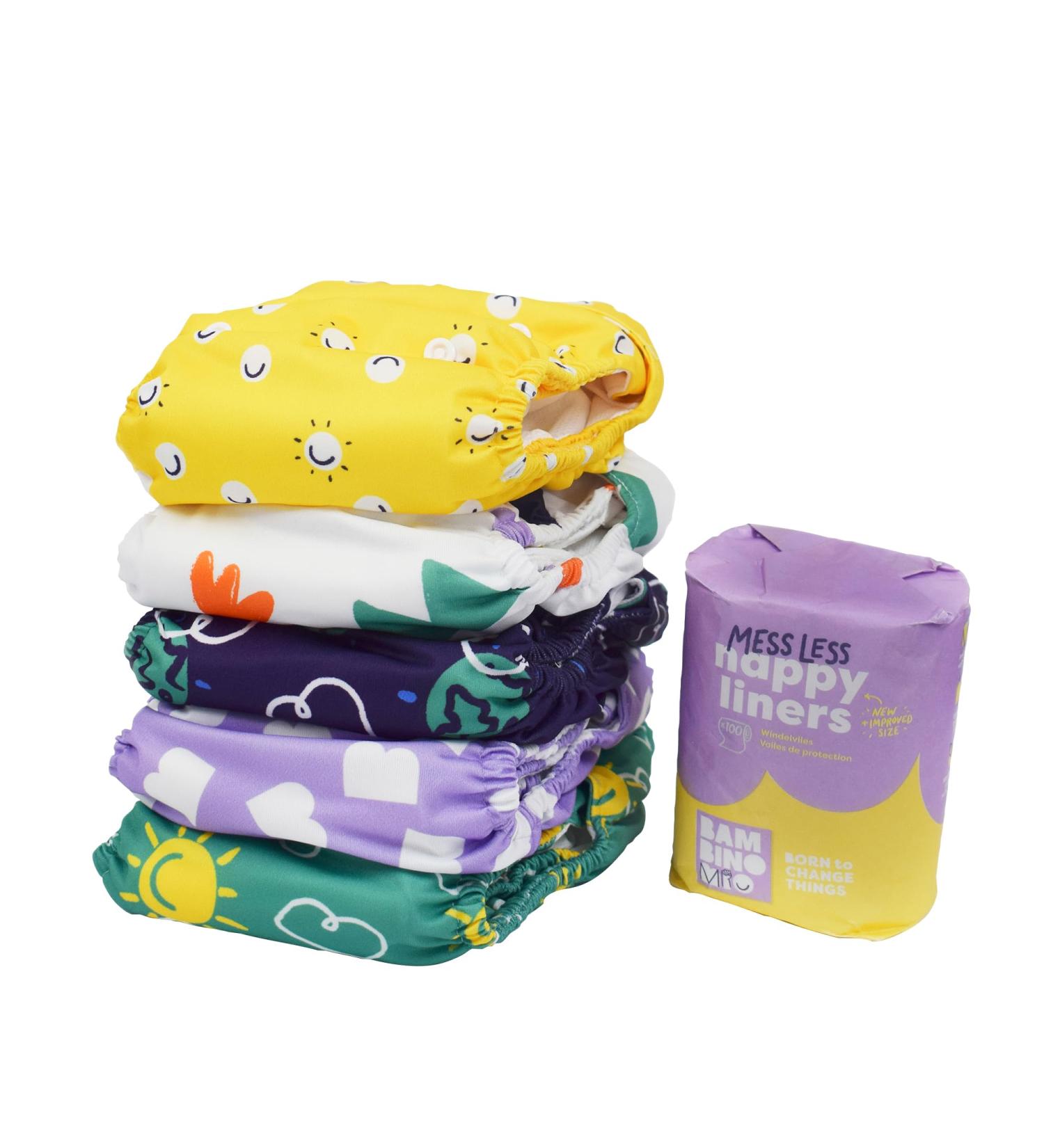 Buy Bambino Mio Reusable Diapers Set - Try it Box: 5 Cloth Diapers & 100 Fleece Liners | Eco-Friendly & Shipping Worldwide - Buy Online on GoSupps.com