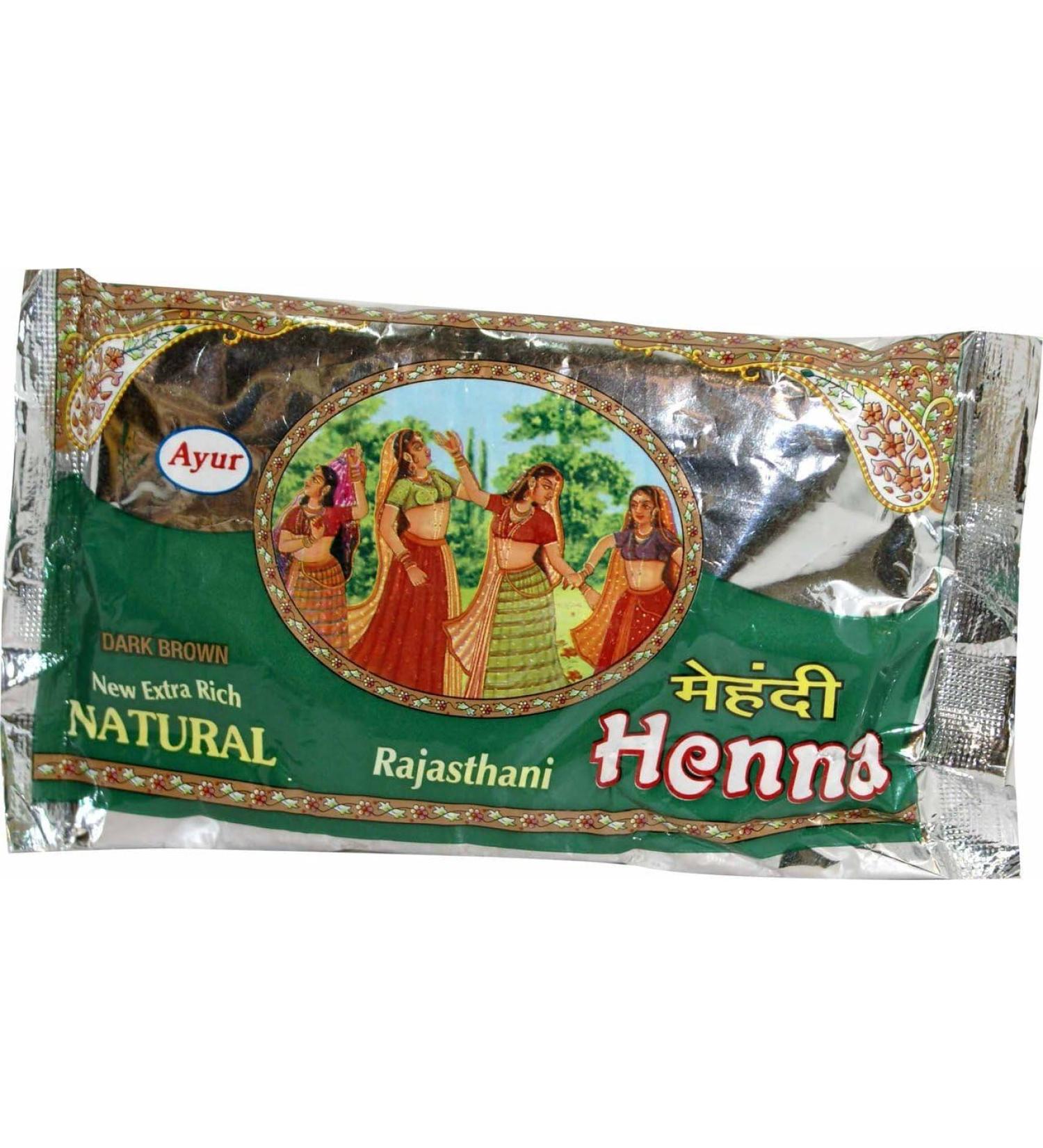 Buy Indian Ayur Henna Powder for Glossy Dark Brown Hair Color - 3.5 Oz (100g) - Natural & Chemical-Free Hair Dye - Buy Online on GoSupps.com