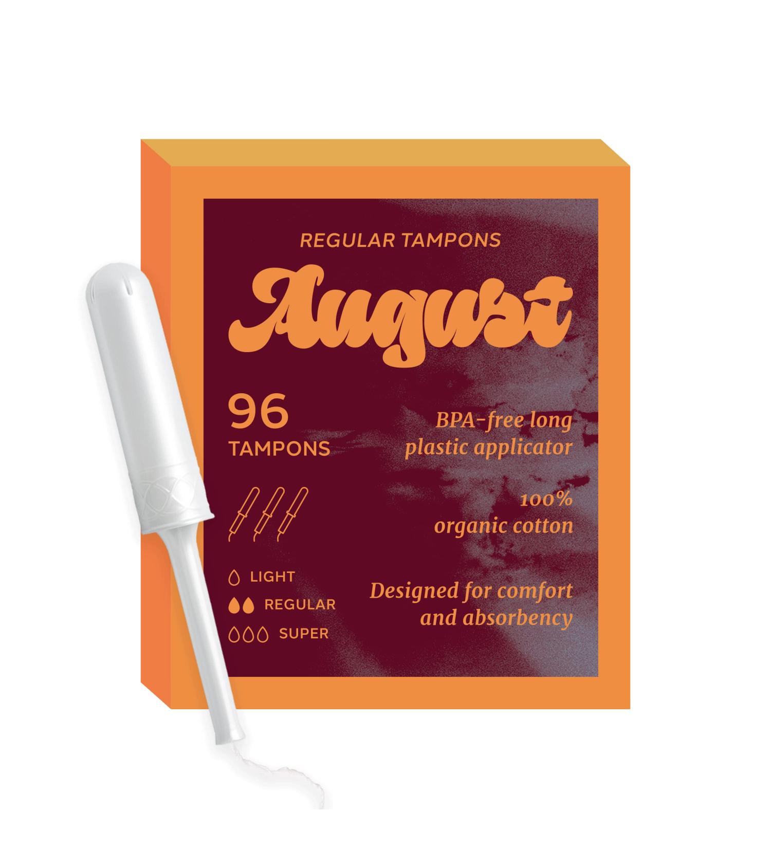August Organic Regular Tampons - BPA-Free, Toxin-Free, Hypoallergenic (96 Count) - Buy Online on GoSupps.com