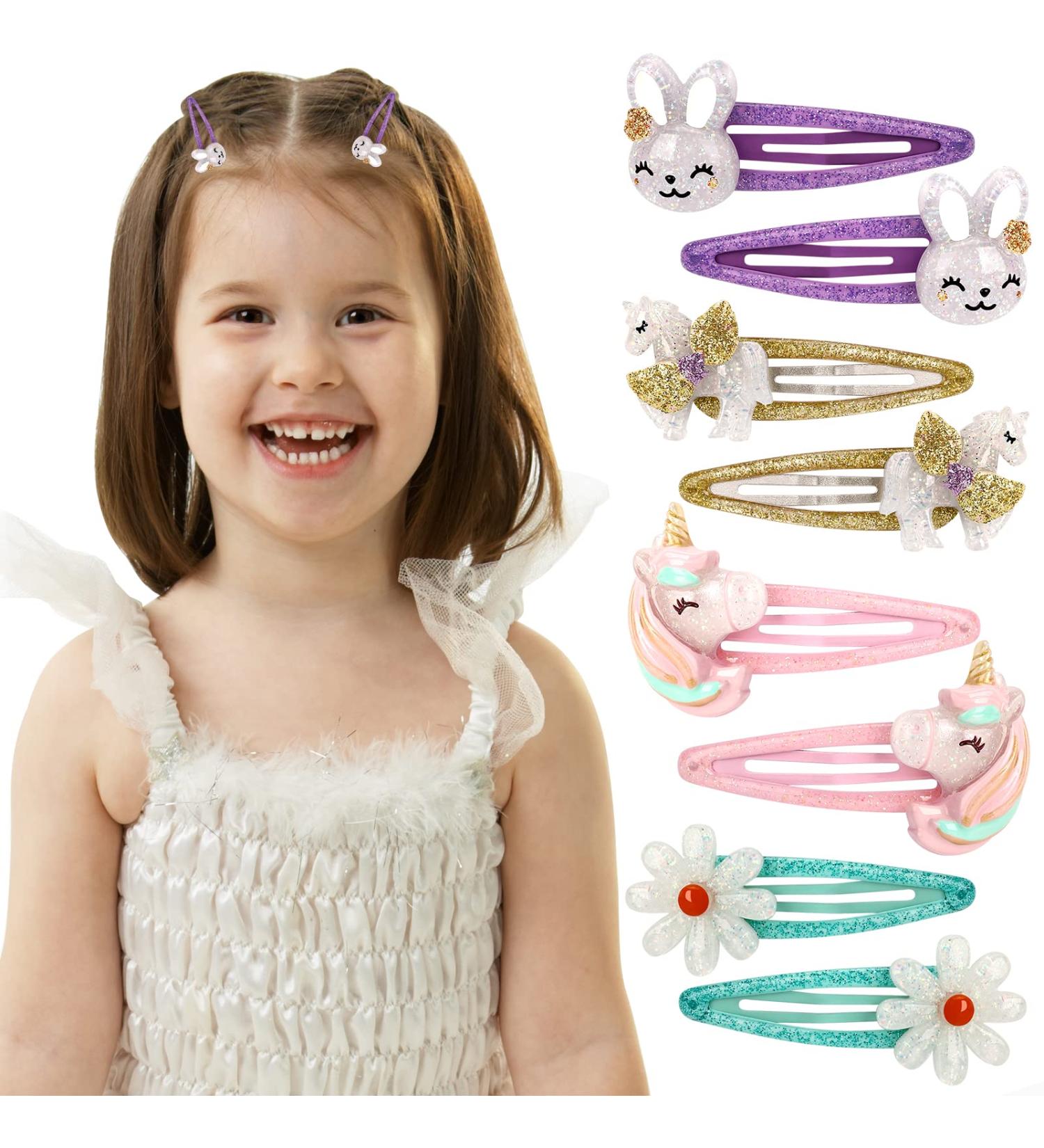 Girls Unicorn Hair Clips - Flower & Rabbit Snap Hair Pins for Kids - Buy Online on GoSupps.com