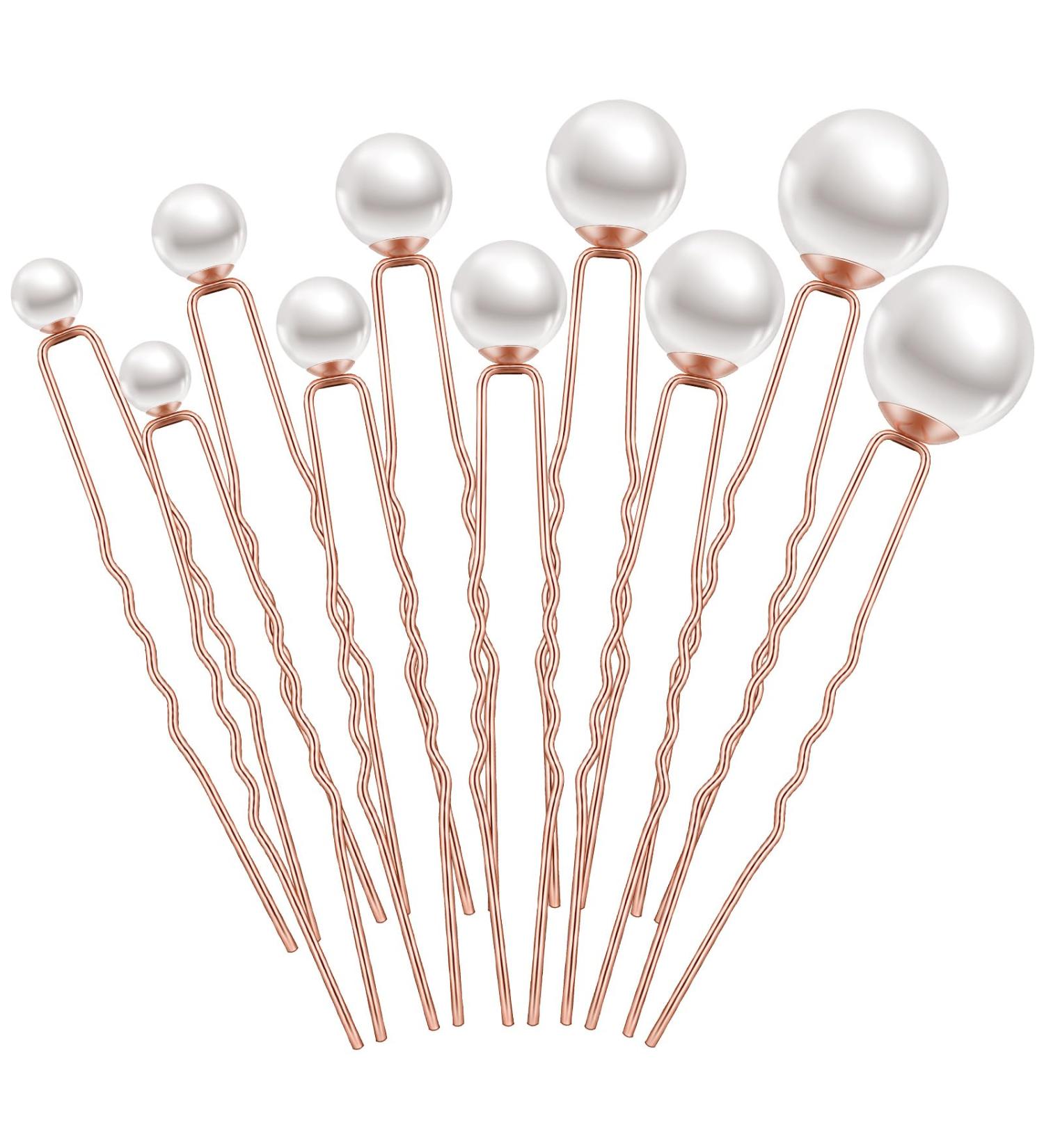 Charonle 32 Pieces Wedding Pearl Hair Pins Bridal Pearl Rhinestone Hair Pins Hair Accessories U Shape Barrette for Bride Bridesmaid Women Girls (Rose Gold) - Buy Online on GoSupps.com