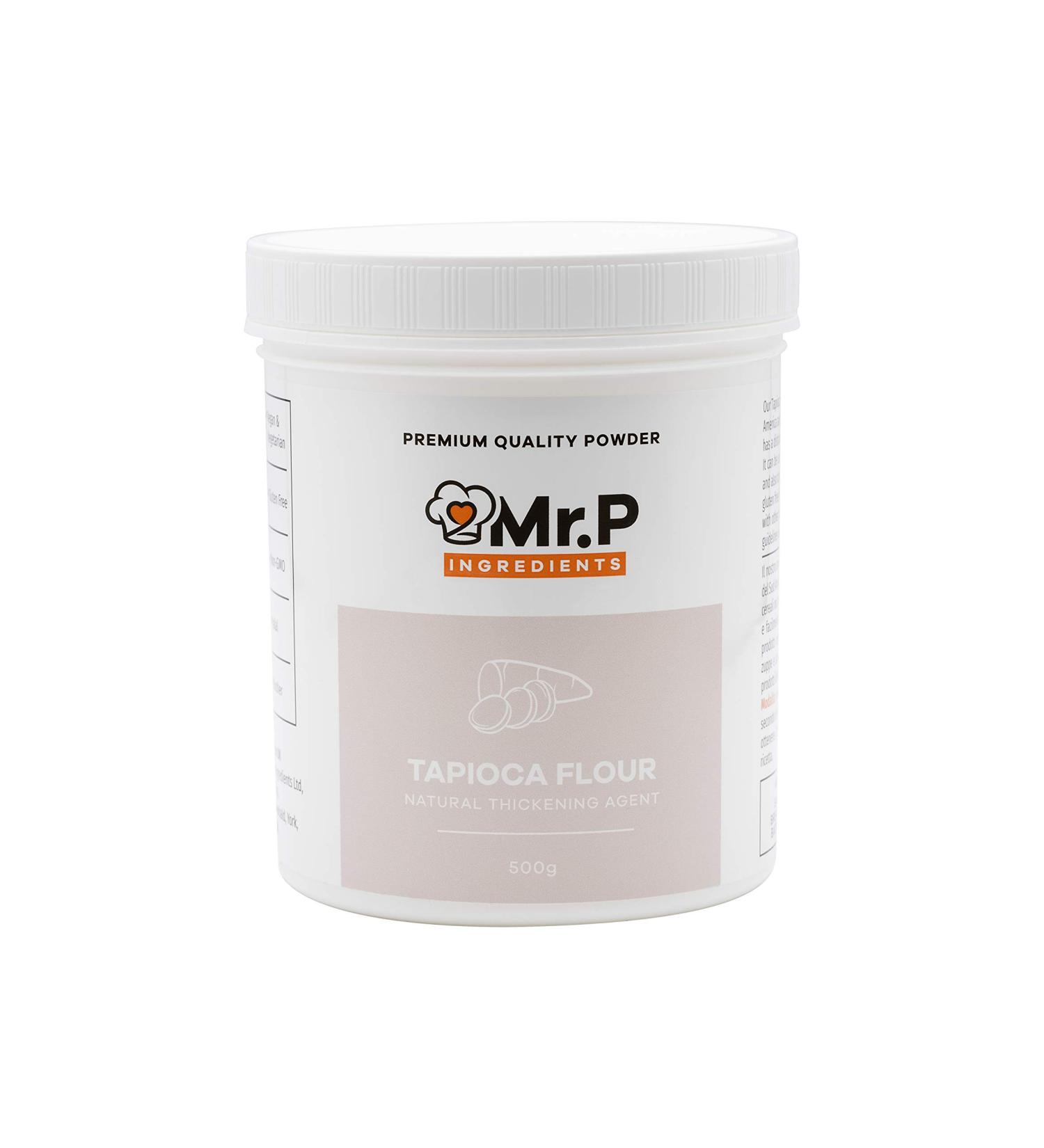 Mr.P Tapioca Flour Starch 500g - Vegan, Vegetarian, Halal, Kosher, Gluten Free - Best for Baking - Recyclable Pot - 500g Pack - Buy Online on GoSupps.com
