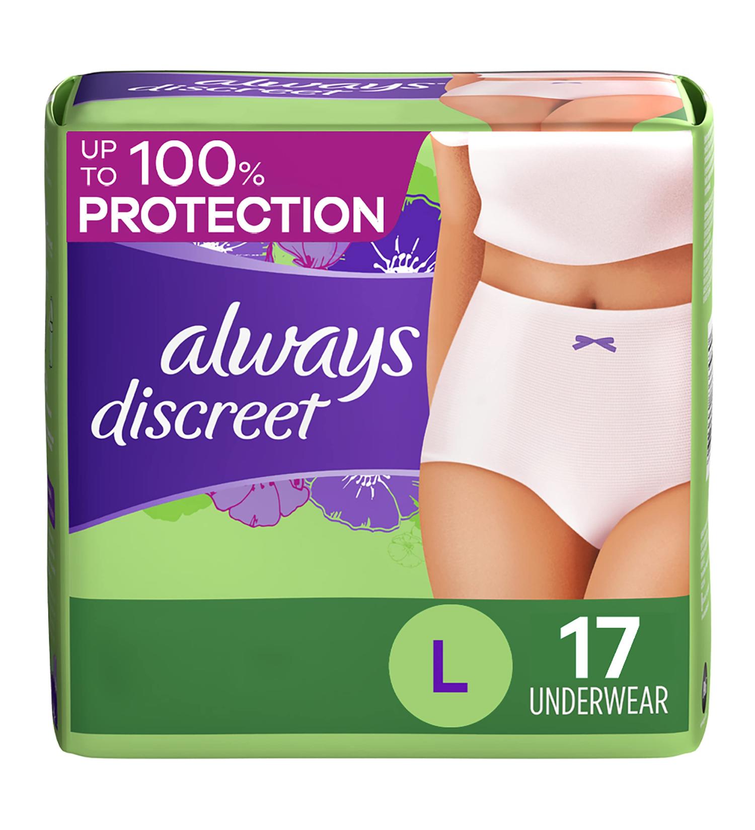 Always Discreet Incontinence & Postpartum Underwear for Women, Maximum Absorbency, Large Size - 17 Count (Pack of 1) - Buy Online on GoSupps.com