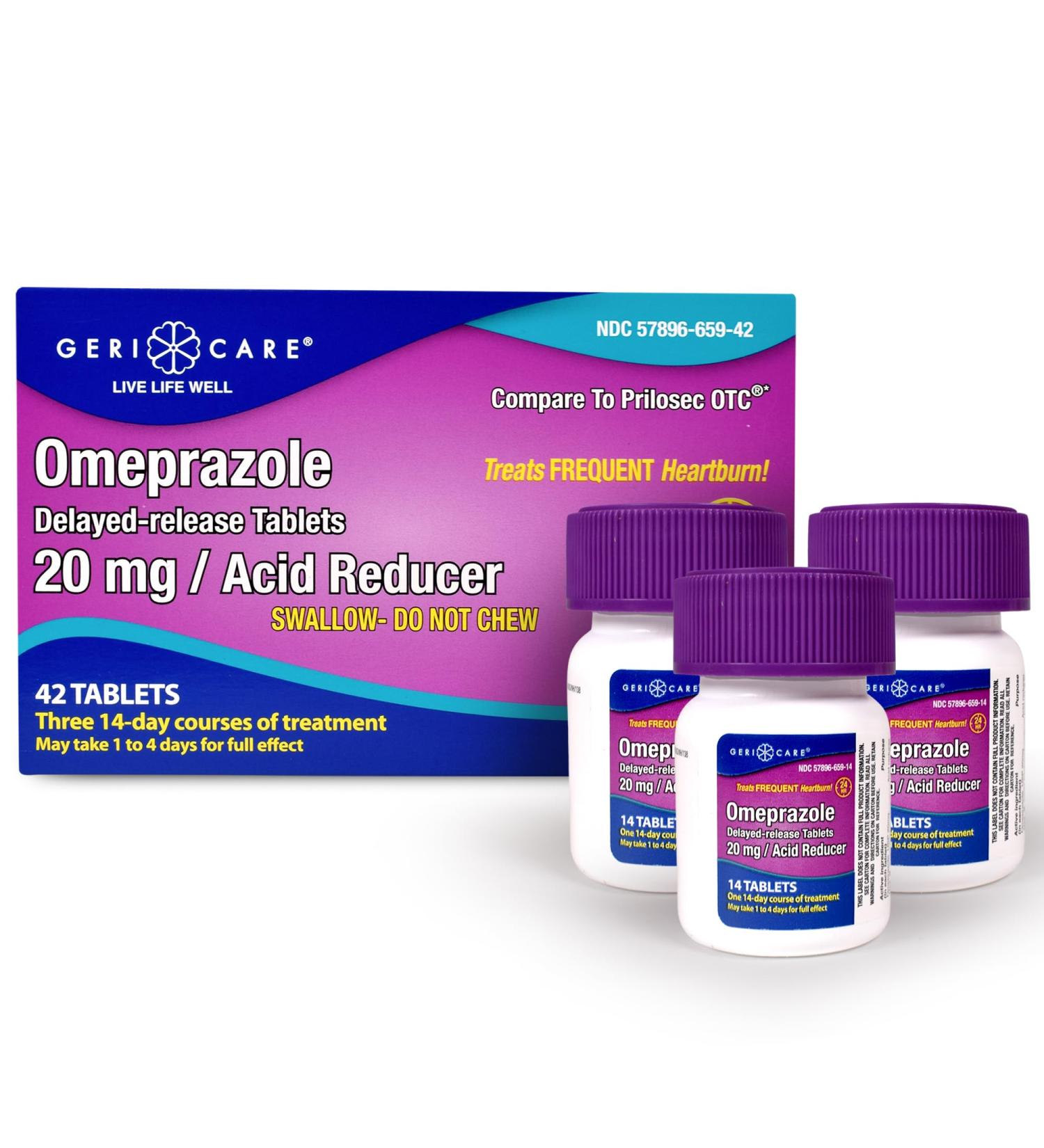 GeriCare Omeprazole Delayed Release Tablets 20mg Stomach Acid Reducer Pills for 24 Hour Heartburn Relief- Acid Reflux Medicine to Treat Frequent Heartburn- Anti-Acid Relief Tablets (42 Count) - Buy Online on GoSupps.com