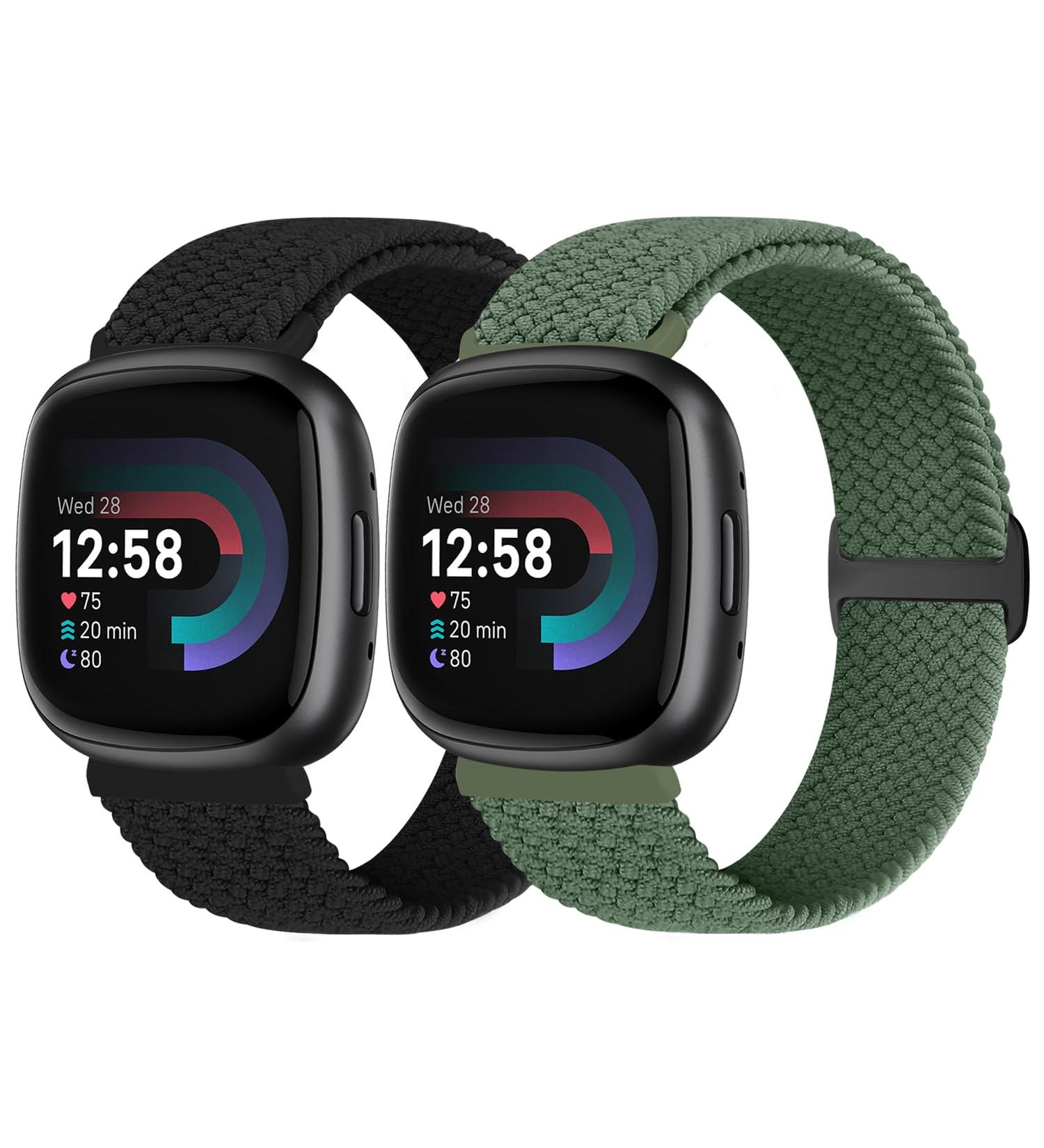 Vodtian Braided Bracelet for Fitbit Versa 4/3 & Sense 2 - Adjustable Nylon Solo Loop in Black & Olives - Stylish & Comfortable for Men & Women - Buy Online on GoSupps.com