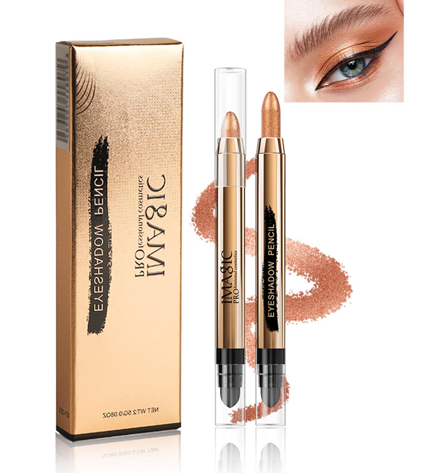 Cream Eyeshadow Stick -1Pcs No Crease Glitter Shimmer Golden Cream Eye shadow Stick with Brush Rotatable Eye Brightener Pencil Crayon Long Lasting Waterproof for Smoky Metallic Eye Makeup-8# 08# Golden - Buy Online on GoSupps.com
