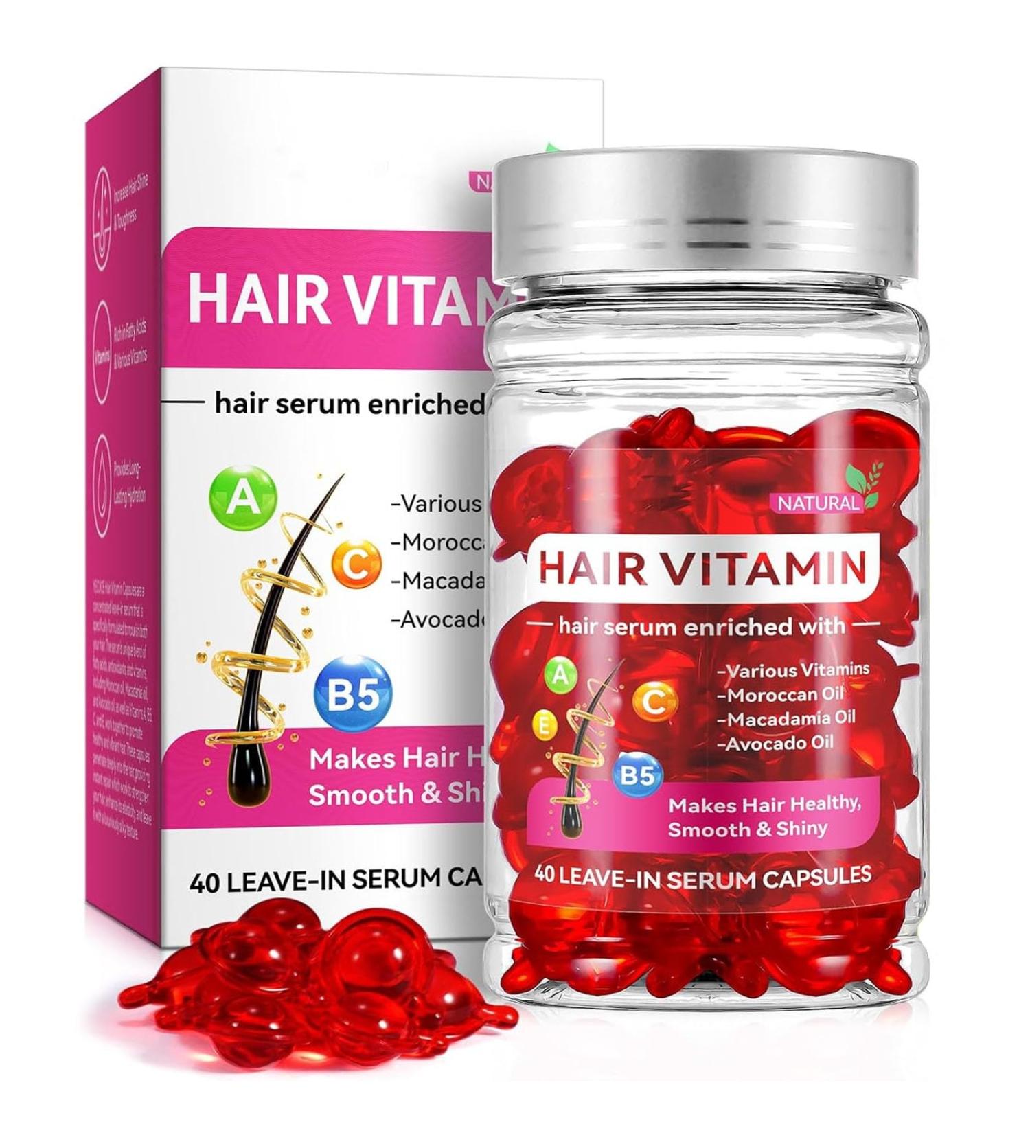 Hair Treatment Serum Capsules for Frizzy & Damaged Hair - Moisturizing No Rinse All Hair Types (40 Capsules - Buy Online on GoSupps.com