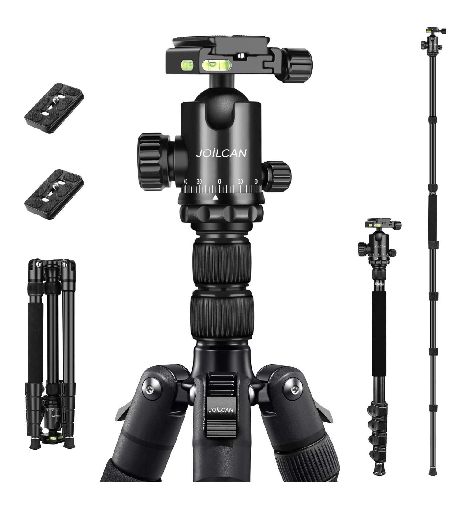 Professional 83-Inch Camera Tripod Stand for DSLR, Binoculars, and Telescope - Heavy Duty Travel Tripod with Monopod, Laser Level, and Spotting Scope - Black - Buy Online on GoSupps.com