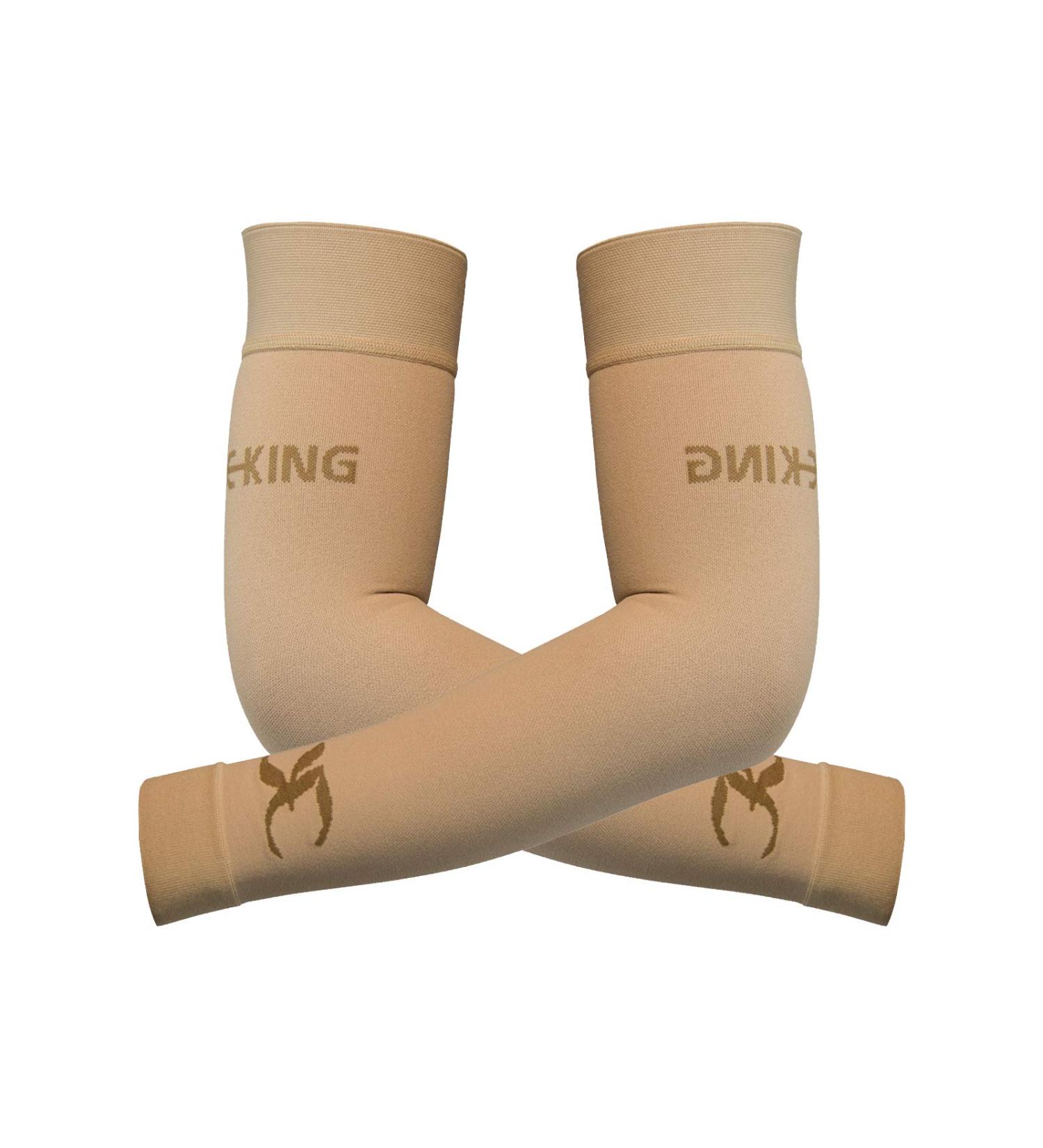 KEKING Lymphedema Compression Arm Sleeves - 15-20mmHg Full Arm Support for Men and Women - Lipedema, Edema, Post-Surgery Recovery - Pain Relief - Beige, Medium (1 Pair) - Buy Online on GoSupps.com