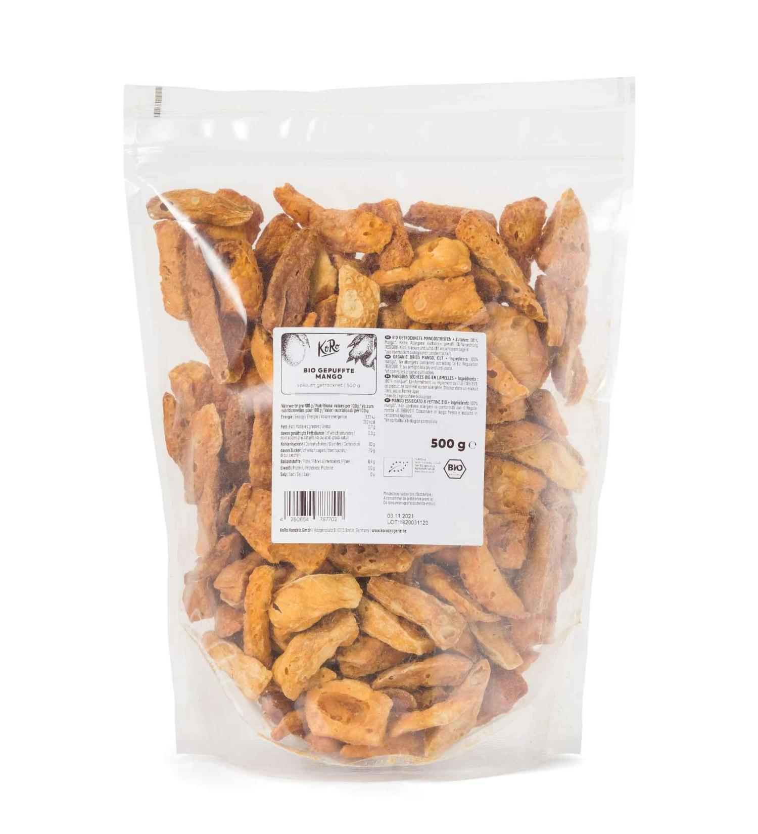 KoRo - Organic Puffed Mango 500 g - No added sugar - Particularly crunchy - Aromatic-sweet - 100% pleasure of - Buy Online on GoSupps.com