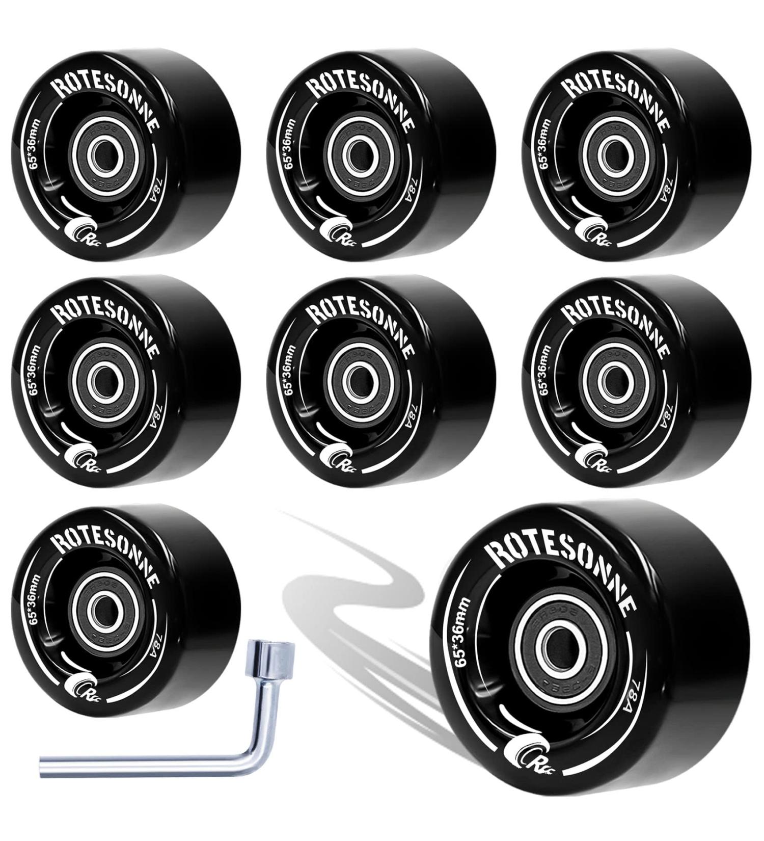8 Pack 78A Quad Roller Skate Wheels 65x36mm with ABEC-9 Bearings | Outdoor/Indoor Double Row Skating | Black - Buy Online on GoSupps.com