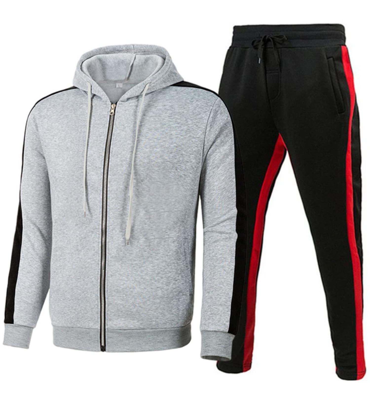 Shop Hanxiulin Men's Training Suit - Casual Long Sleeve Hooded Jacket & Jogging Pants | XXL Gray Sportswear for Running & Fitness - Buy Online on GoSupps.com