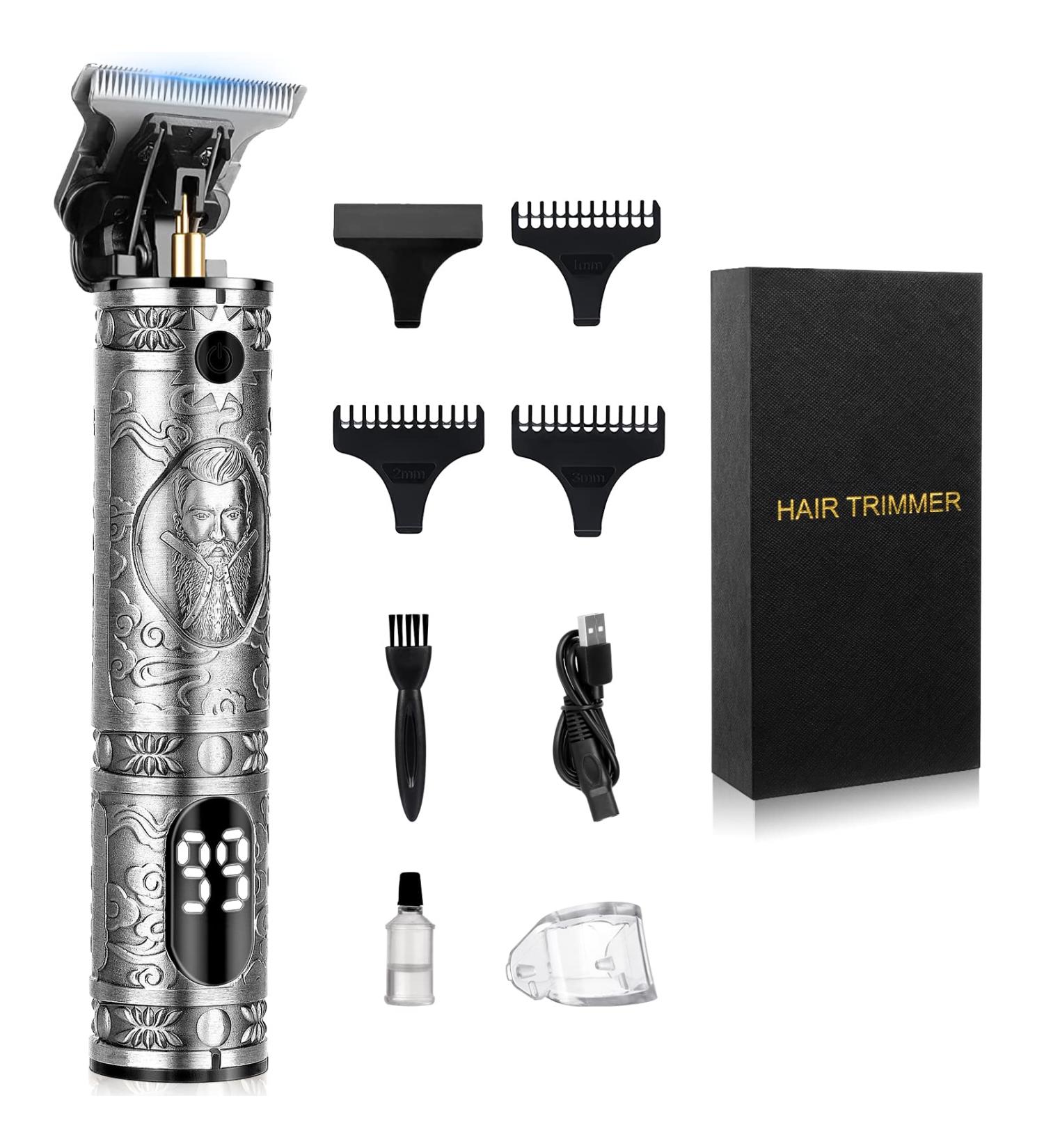 Professional Men's Hair Clippers - Zero Gapped Cordless Trimmer with LED Display - Vintage Silver - Buy Online on GoSupps.com