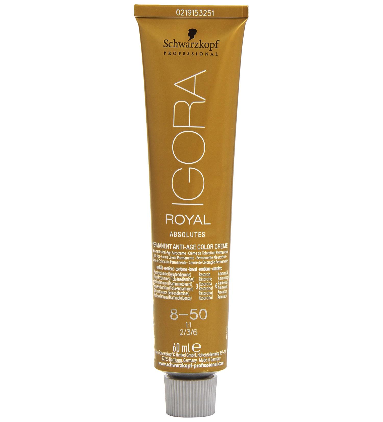 Schwarzkopf IGORA ROYAL Absolutes 8-50 Light Blonde Gold Natural 60ml - Pack of 1 - Buy Online on GoSupps.com