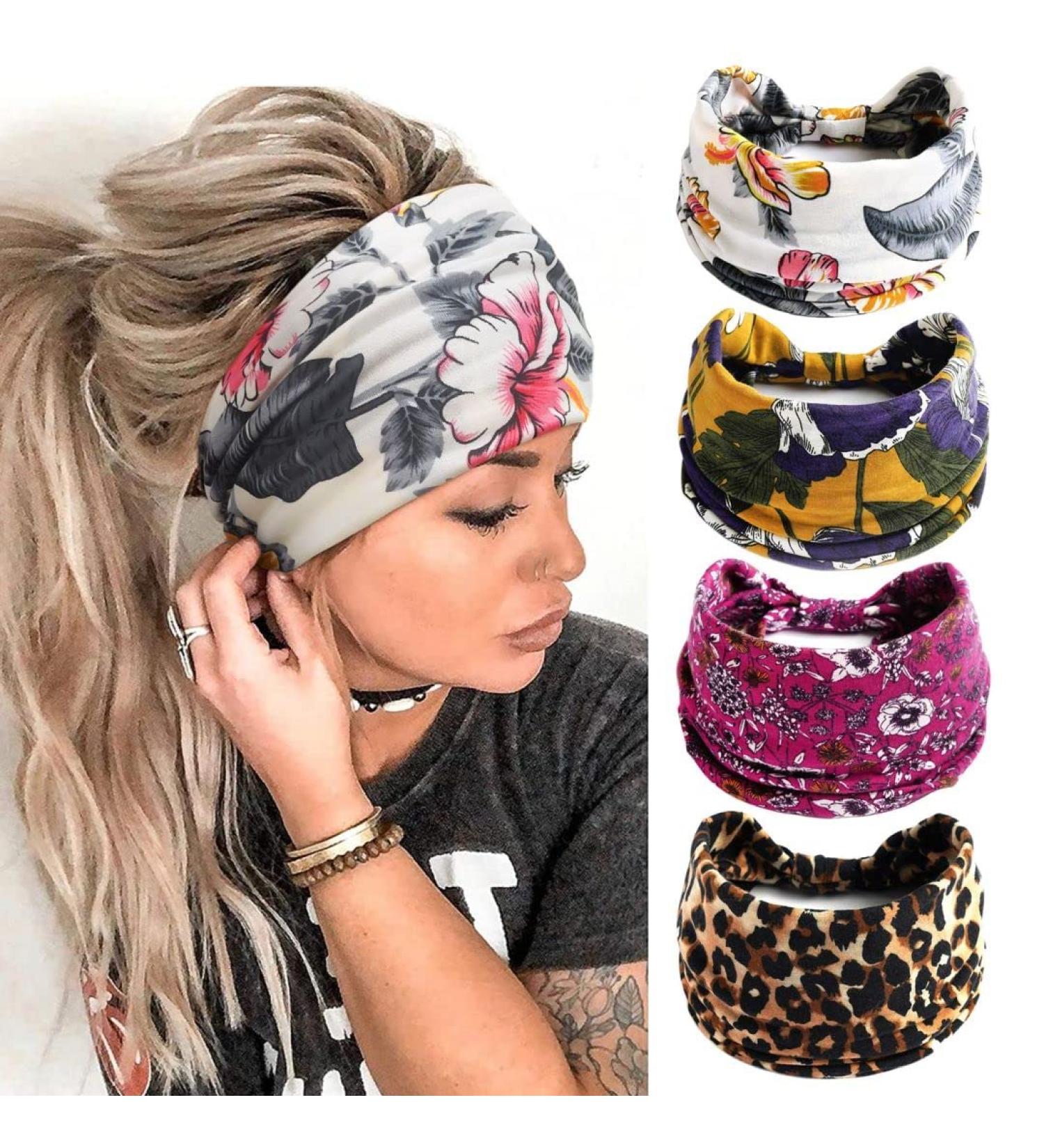 Boho Leopard Print Wide Elastic Headbands for Women | Multi-Colored Sport & Yoga Hair Bands - Buy Online on GoSupps.com