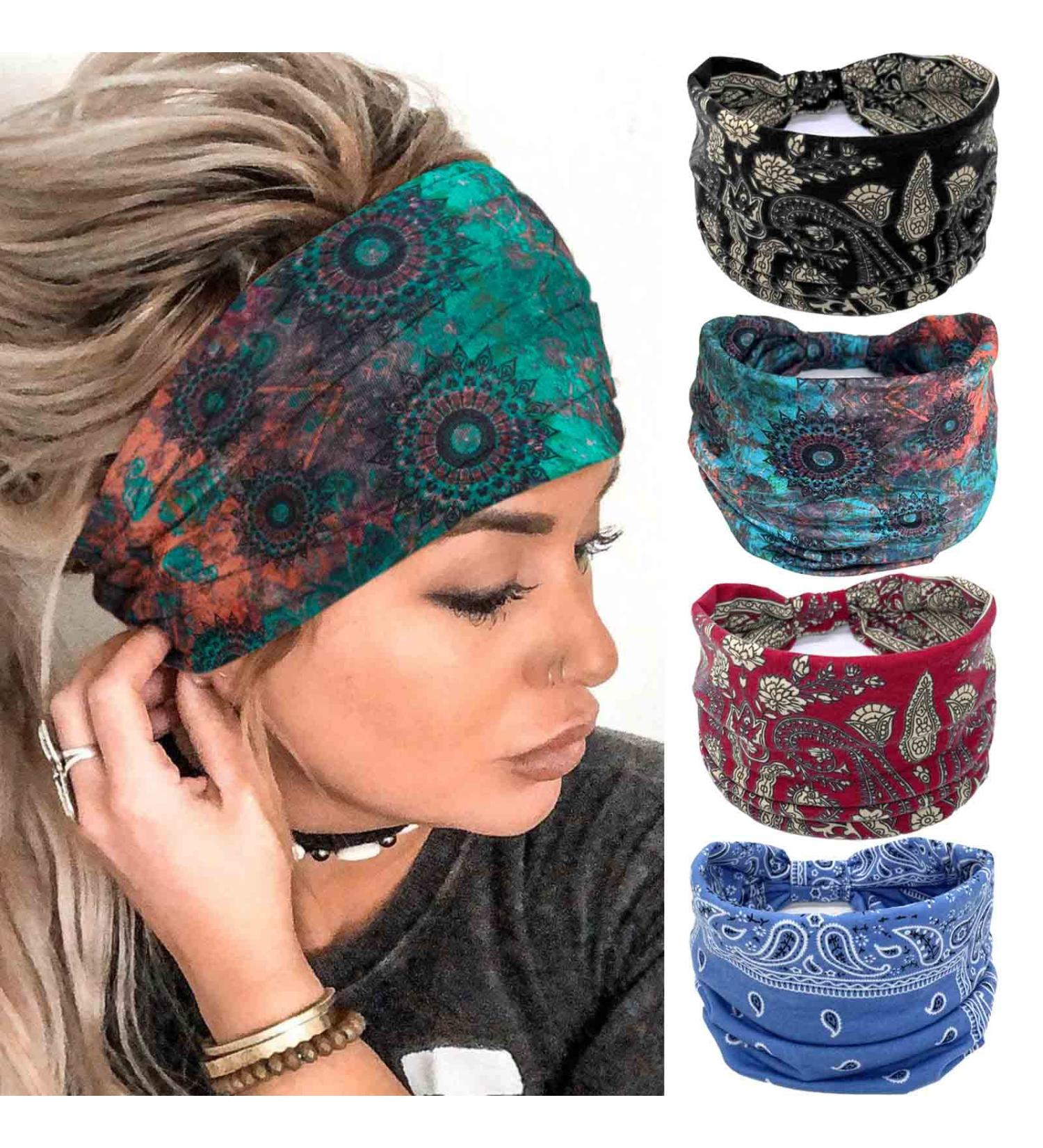 Acenail Boho Headbands - Wide Knotted Turban Headband for Women - Nonslip Elastic Hairband for Sports and Yoga - Floral Bohemian Head Wraps - Buy Online on GoSupps.com