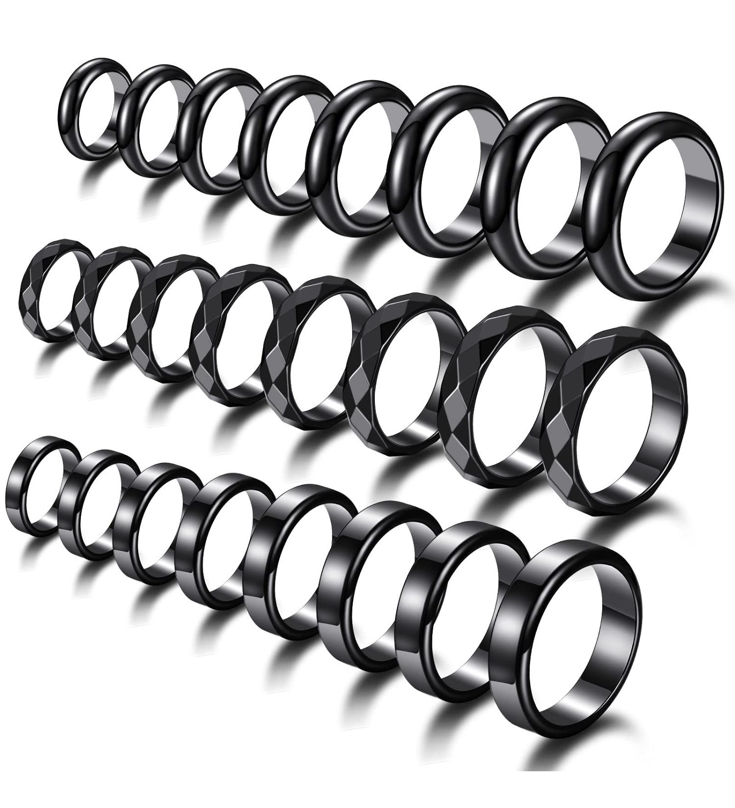 Genuine Hematite Rings Set - 24 Pieces Non-Magnetic Black Stone Rings for Negative Energy - Sizes 6-13 | Teen Girl Cool Jewelry - Buy Online on GoSupps.com