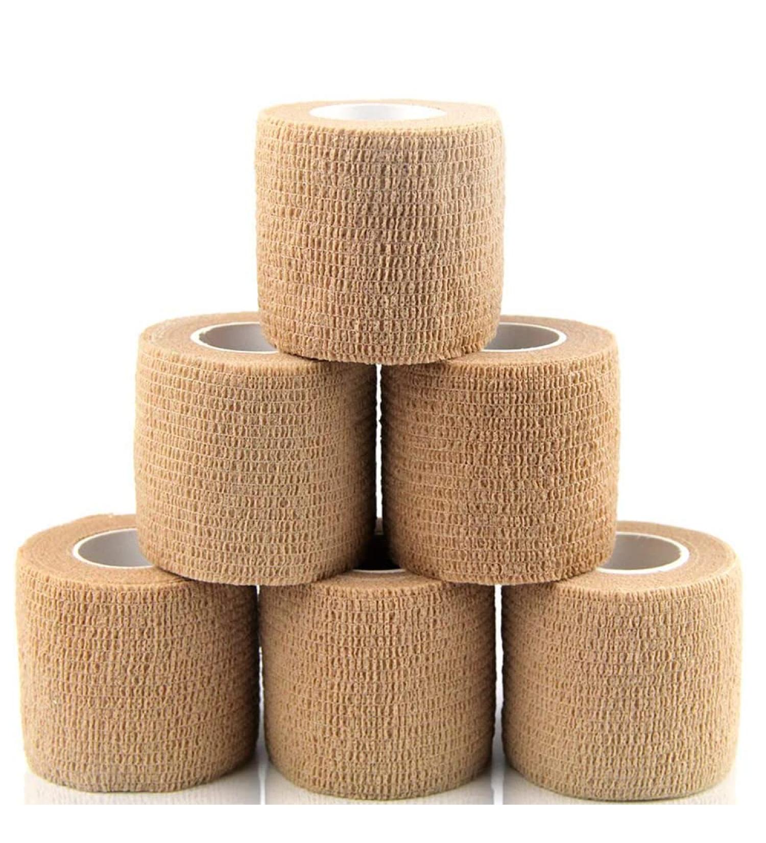 Self Adhesive Bandage Wrap 2 Inch x 5 Yards - Breathable Athletic Cohesive Bandage for Sports Injuries Ankle Knee & Wrist Sprains (Pack of 6 Tan) - International Shipping Available - Buy Online on GoSupps.com