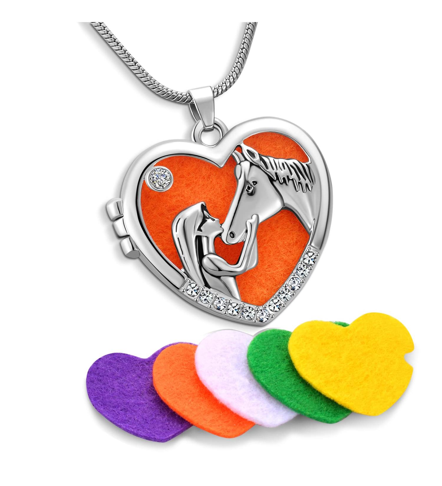 MeiceM Horse with Girl Aroma Diffuser Necklace | Essential Oil Aromatherapy Locket | Fashion Jewelry for All - Buy Online on GoSupps.com