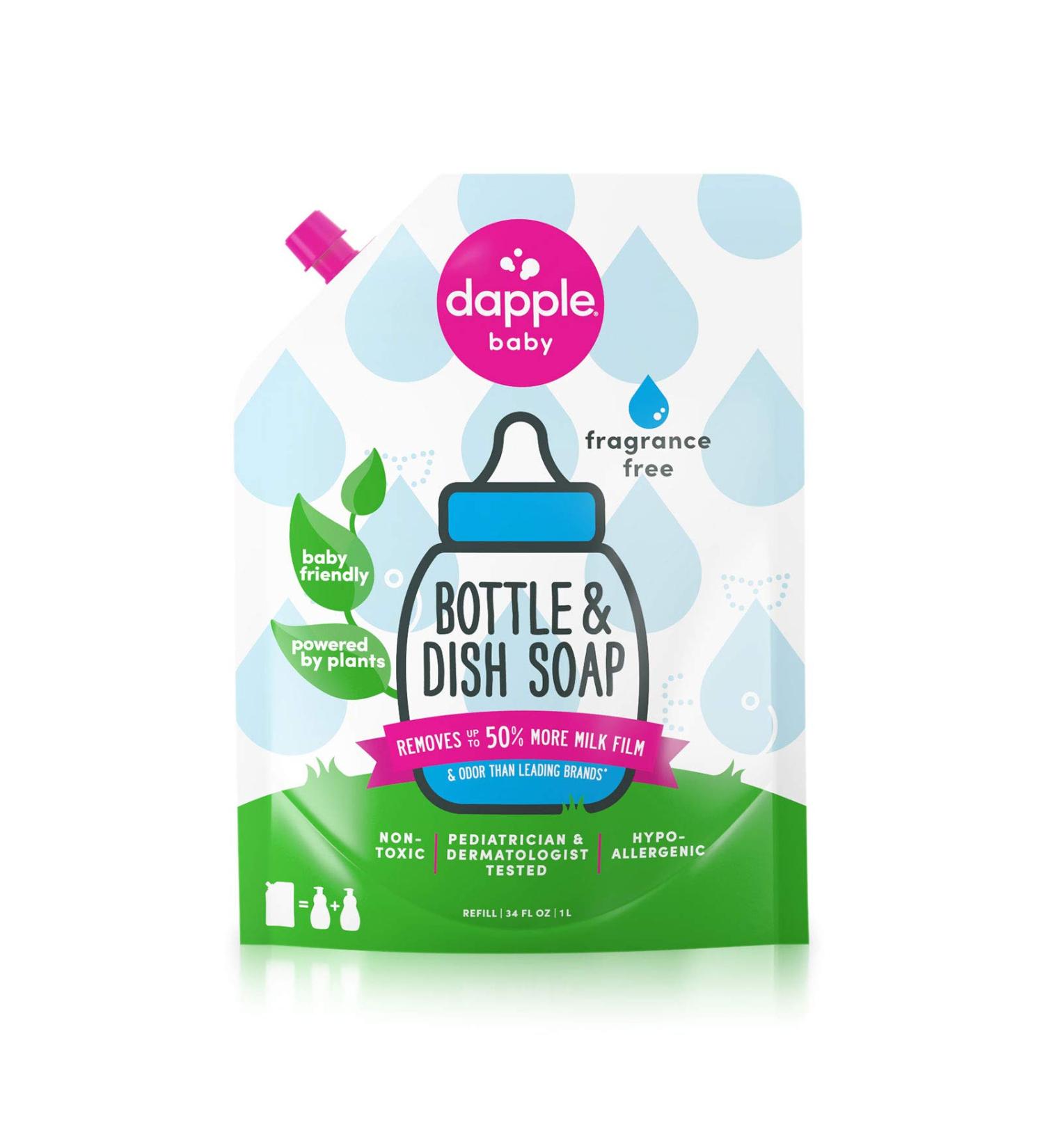 Dapple Refill Pack, Fragrance-Free Baby Bottle and Dish Liquid, 34 fl oz - Buy Online on GoSupps.com
