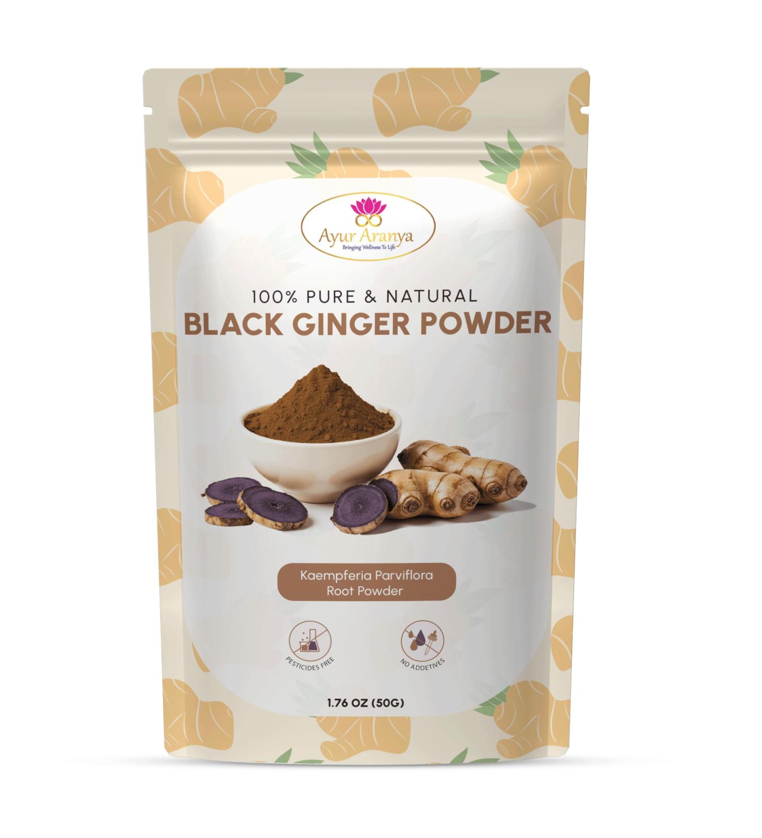 Ayur Aranya 100% Pure Black Ginger Powder 50g Kaempferia Parviflora Root Powder Natural Stamina & Energy Booster Premium Quality No Preservatives Mix with Water Juices Smoothies or Tea - Buy Online on GoSupps.com
