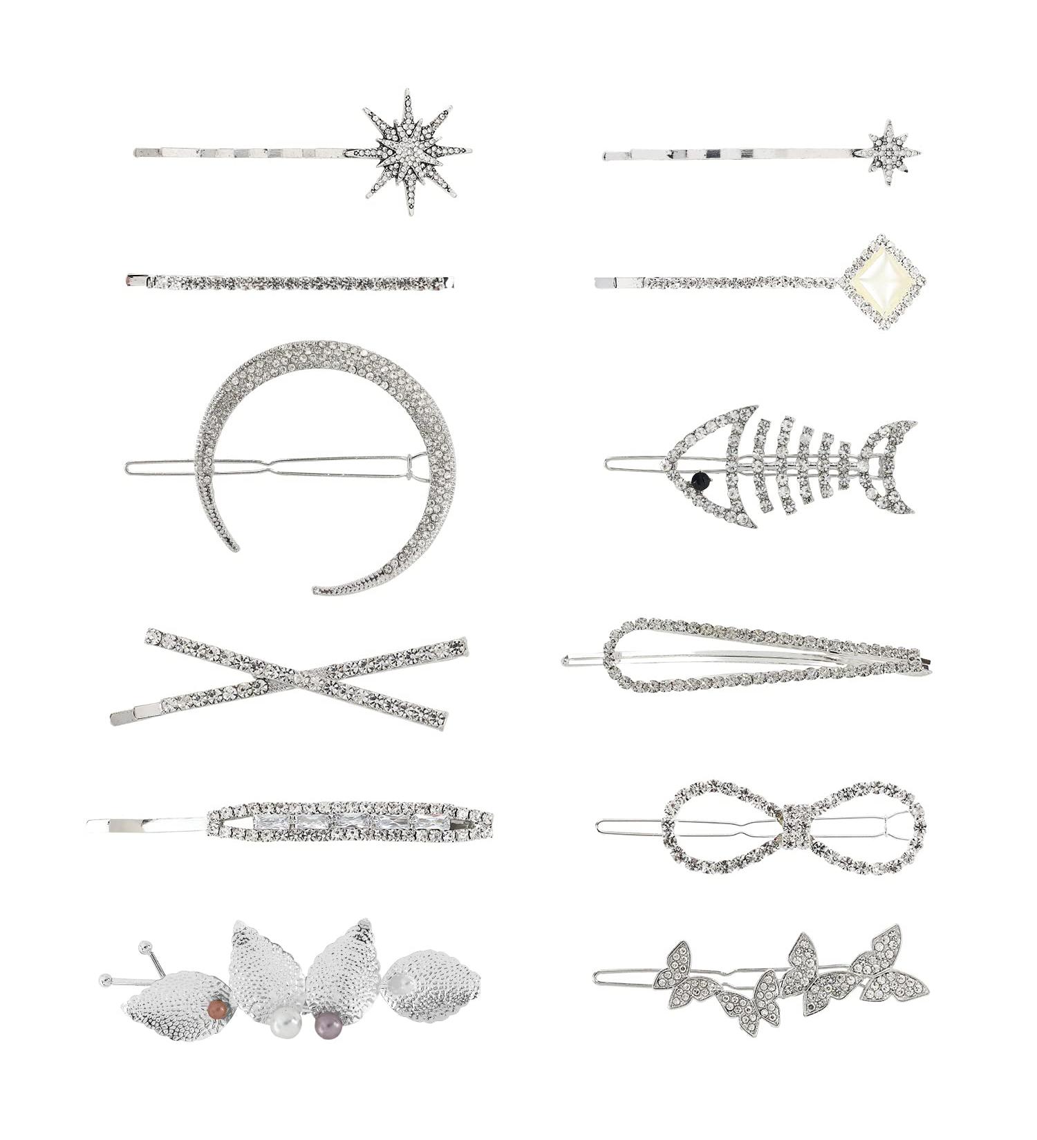 Cinaci 12 Pack Sparkly Glitter Crystal Rhinestone Hair Clips - Wedding Bridal Accessories for Women and Girls - Buy Online on GoSupps.com