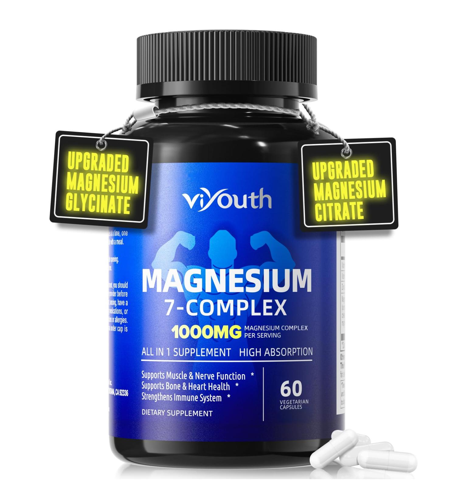 Magnesium 7 Complex Supplement Advanced with Glycinate Citrate Malate Chelate Taurate Orotate Aspartate, Capsules with Zinc, Vitamin D3 & B6 for Sleep, Muscle Relief, 60 Capsules 60 Count (Pack of 1) - Buy Online on GoSupps.com