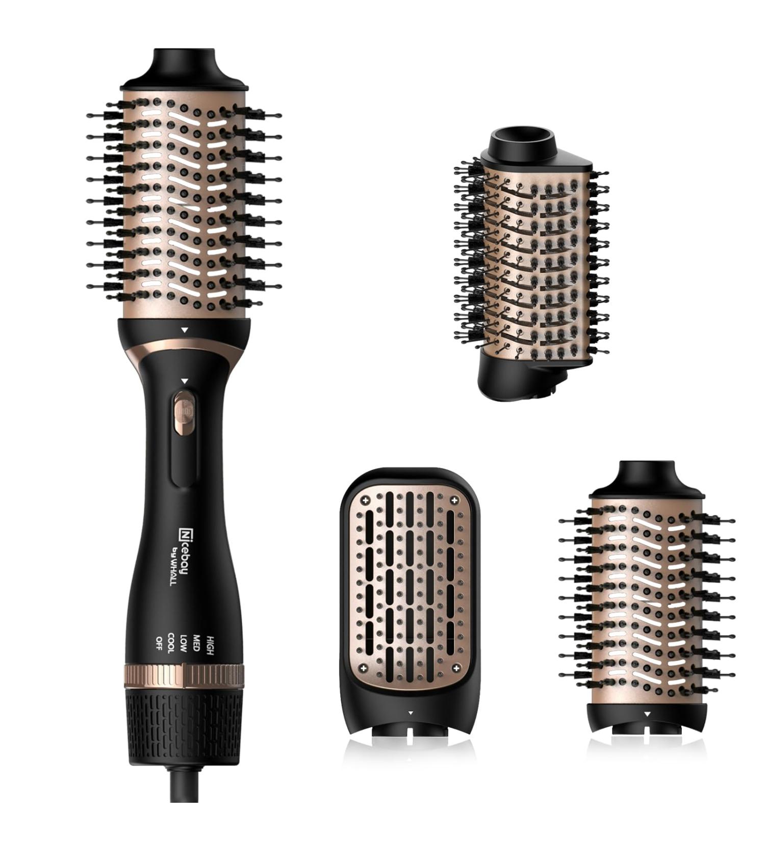 Nicebay Hair Dryer Brush - 3-in-1 Hot Air Brush for Drying Straightening Curling & Voluming | Multi-Temperature Black & Gold - Buy Online on GoSupps.com