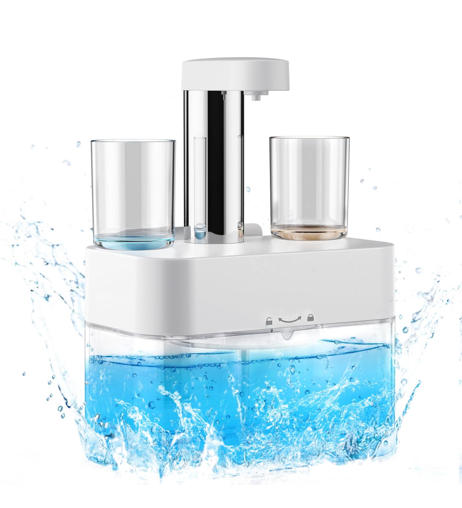 Mundwater Donor 550ml - Automatic Waterproof Wall-Mounted Mouthwash Dispenser with 2 Magnetic Cups Self-Cleaning & 3 Adjustable Dosing Levels - Premium Bathroom Accessory - Buy Online on GoSupps.com