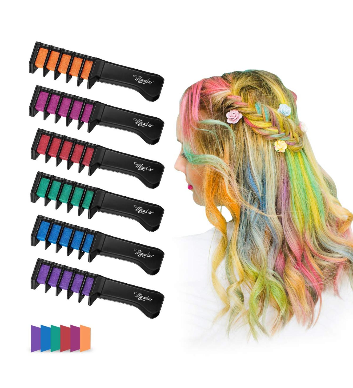 Maydear Hair Chalk Comb Set for Kids - Non-Toxic Washable Temporary Hair Color | Perfect Gift for Birthdays Cosplay & Holidays (6 Colors - Buy Online on GoSupps.com