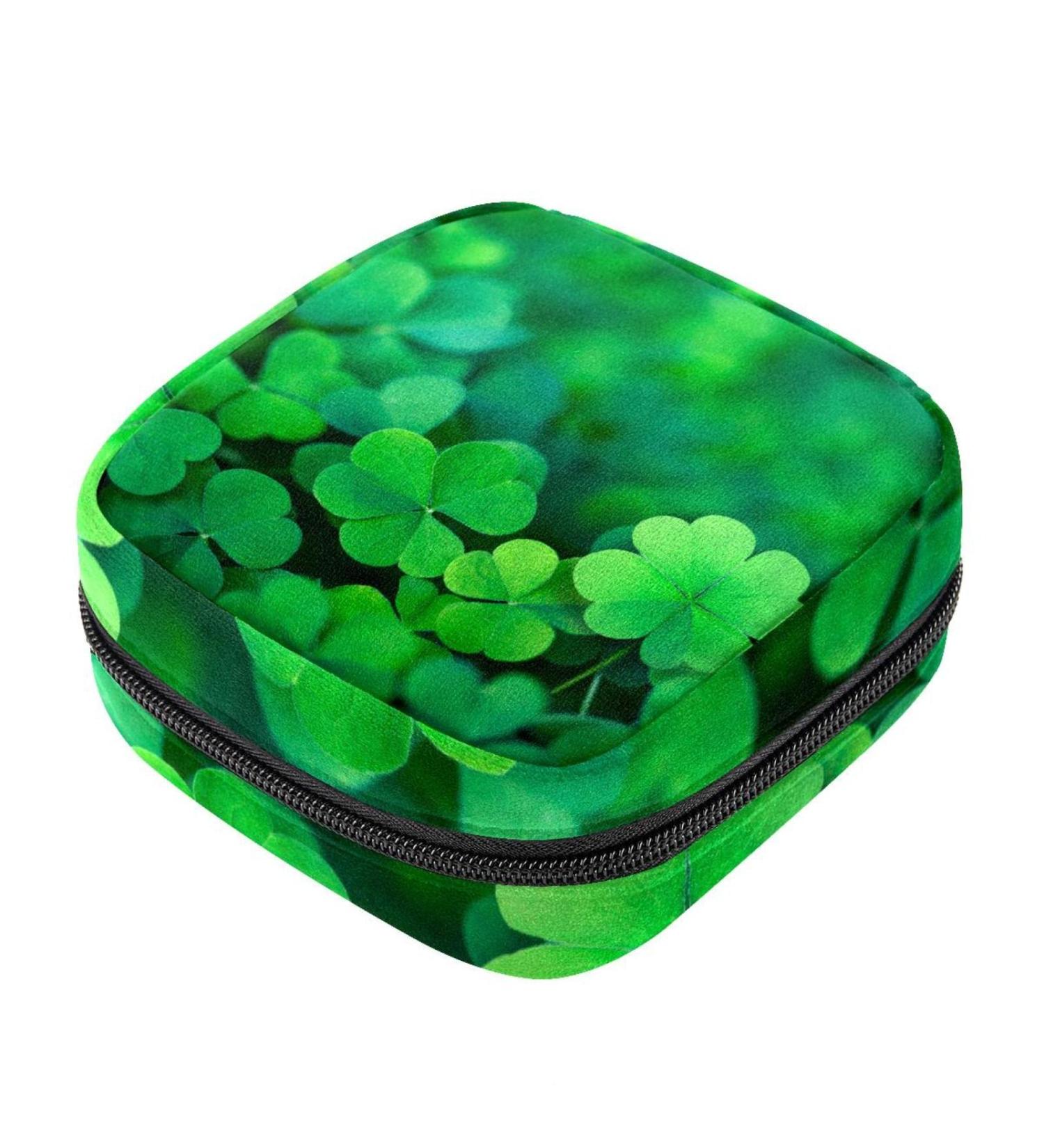Women's Napkin Storage Bag - Green Four-Leaf Clover | Portable Menstrual Cup & Tapes - Ideal for First Periods - Buy Online on GoSupps.com