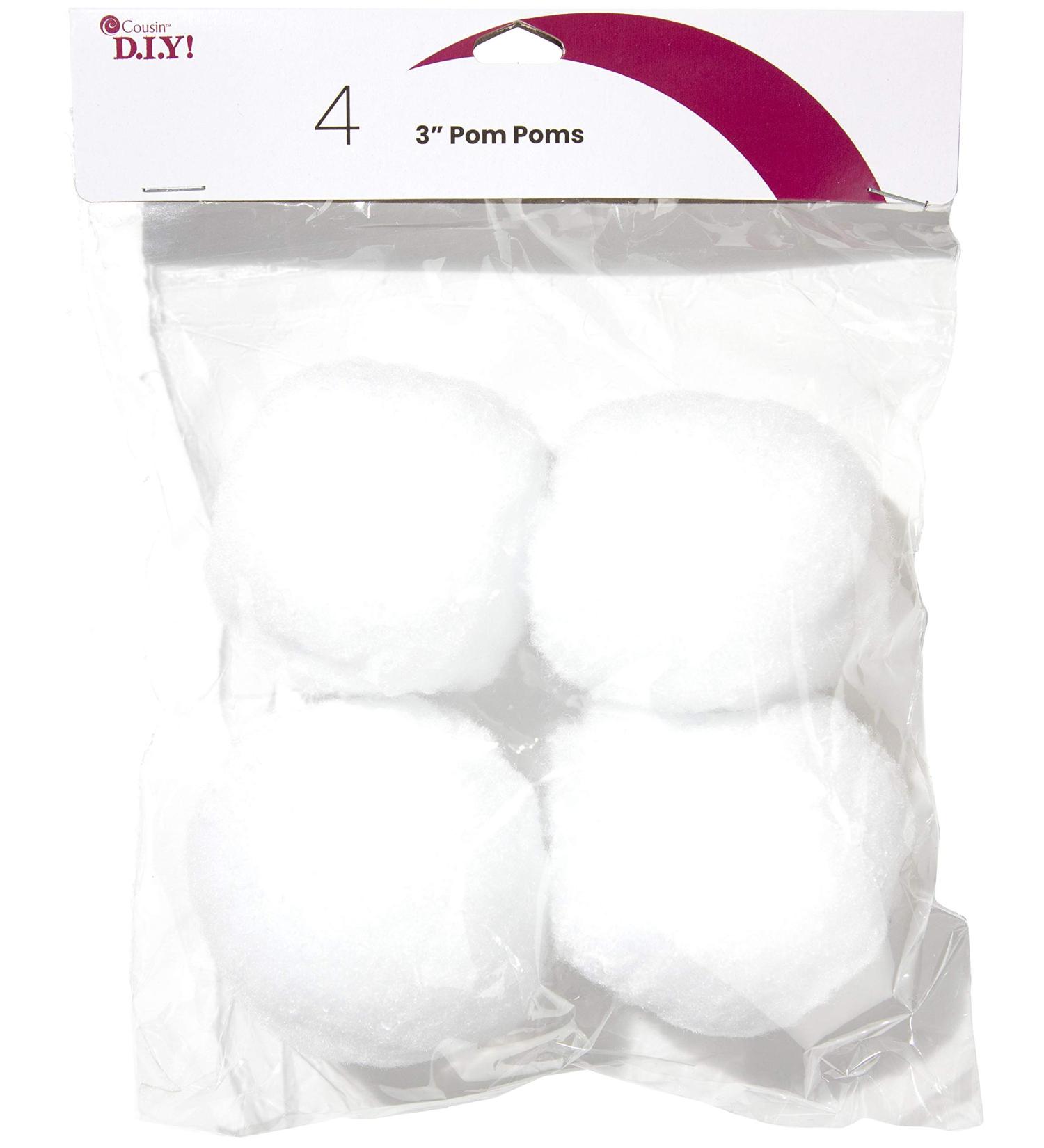Cousin DIY White 3 inch Poms 4 Pack