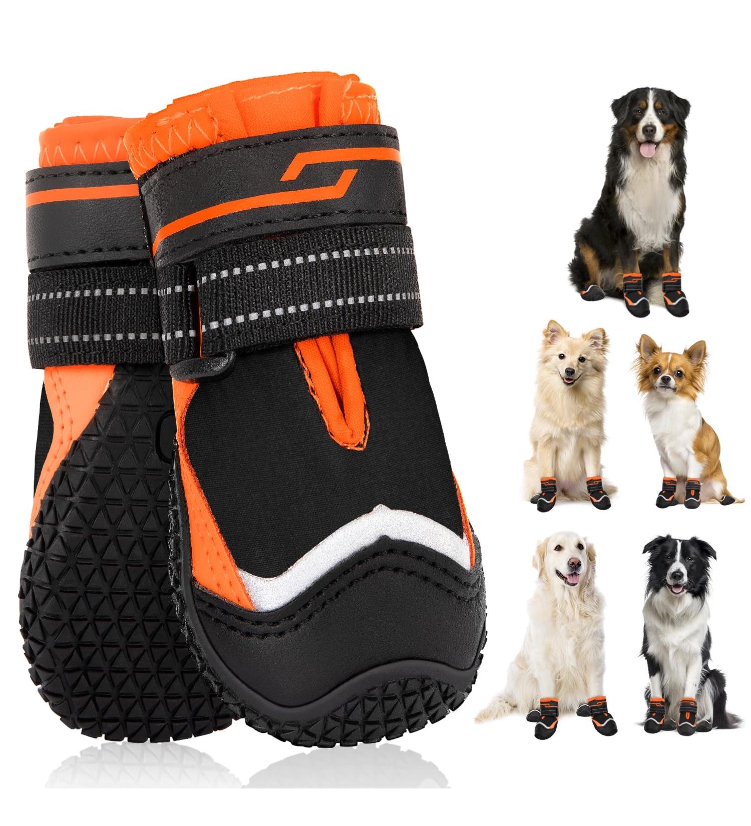 Slowton Dog Shoes - Waterproof Non-Slip Boots for Small & Medium Dogs | Reflective Velcro Fasteners | Winter Paw Protection (S-Orange Size 7) - Buy Online on GoSupps.com