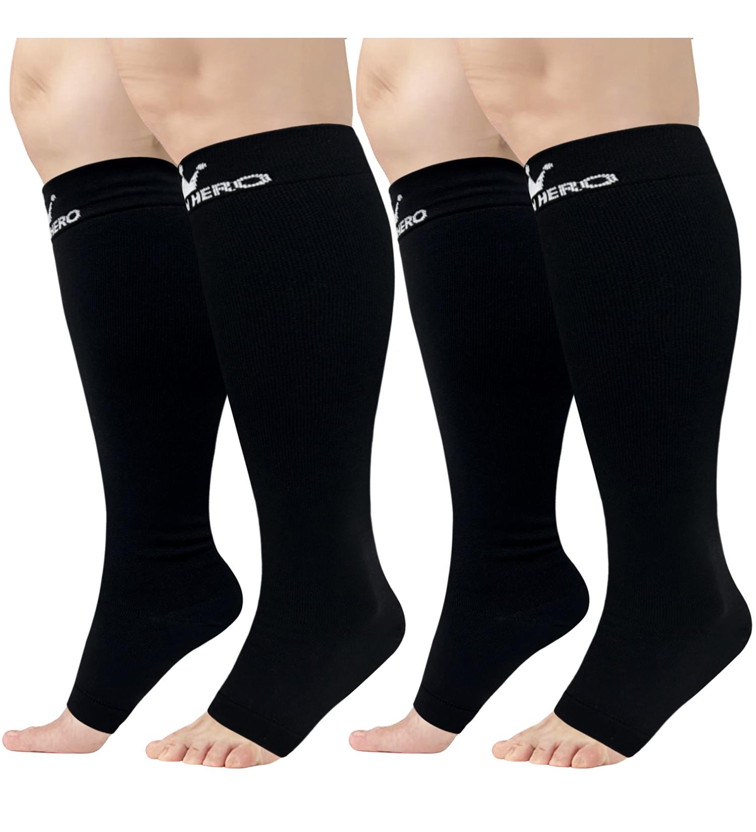 WHOTAY 2 Pairs Plus Size Toeless Compression Socks Wide Calf 20-30mmHg - Black 3XL - Buy Online on GoSupps.com