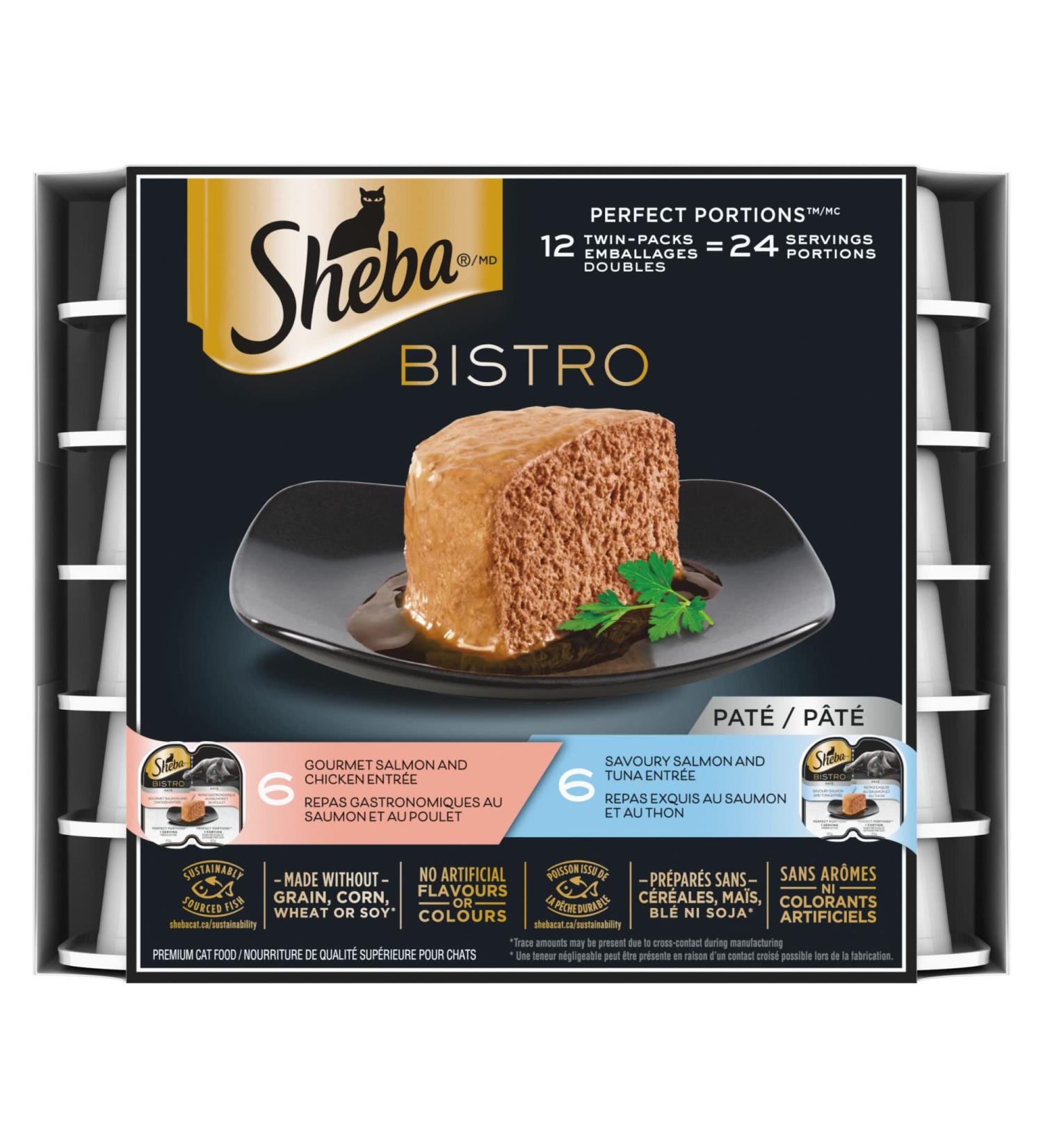 SHEBA Bistro Perfect PORTIONS Cat Food Wet Adult Pat Gourmet Salmon & Chicken and Savoury Salmon & Tuna Entr e Variety Pack Black 75.00 g (Pack of 12) Pat Variety Pack 75 g (Pack of 12) - Buy Online on GoSupps.com