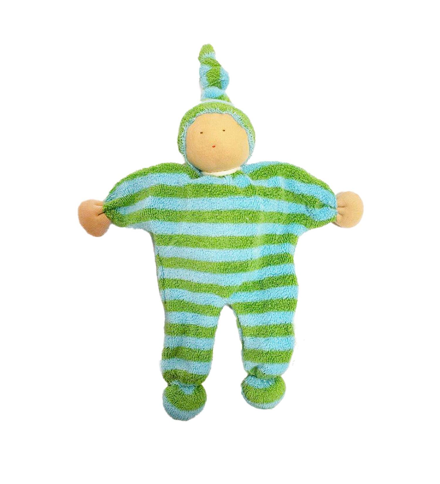 Under The Nile Organic Cotton Baby Buddy Lovey Toy - Green and Blue Terry