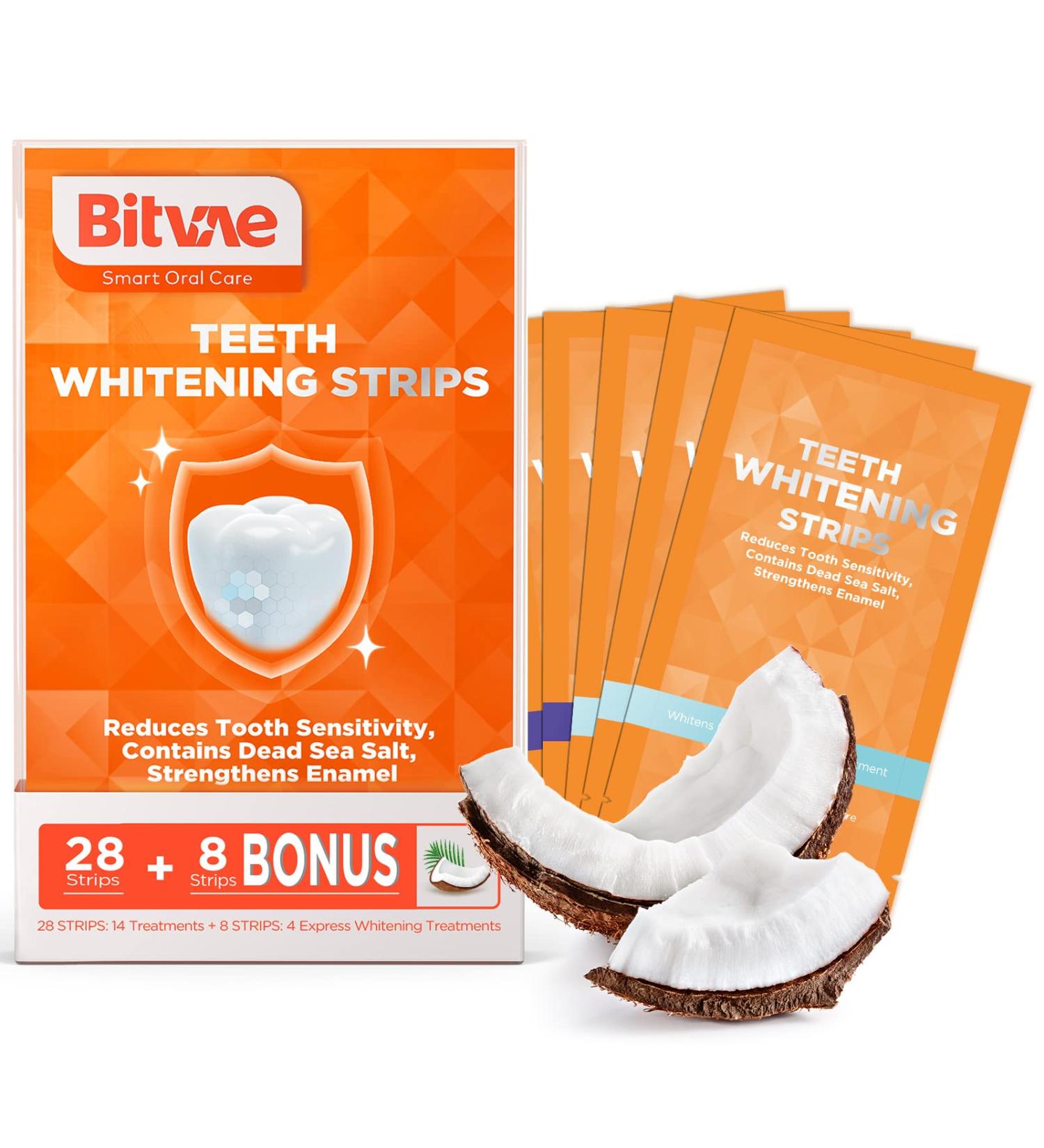 Bitvae Sensitive Teeth Whitening Strips - Fast Results, Zero Sensitivity | Coconut Flavored 36 Strips, 18 Treatments - Buy Online on GoSupps.com