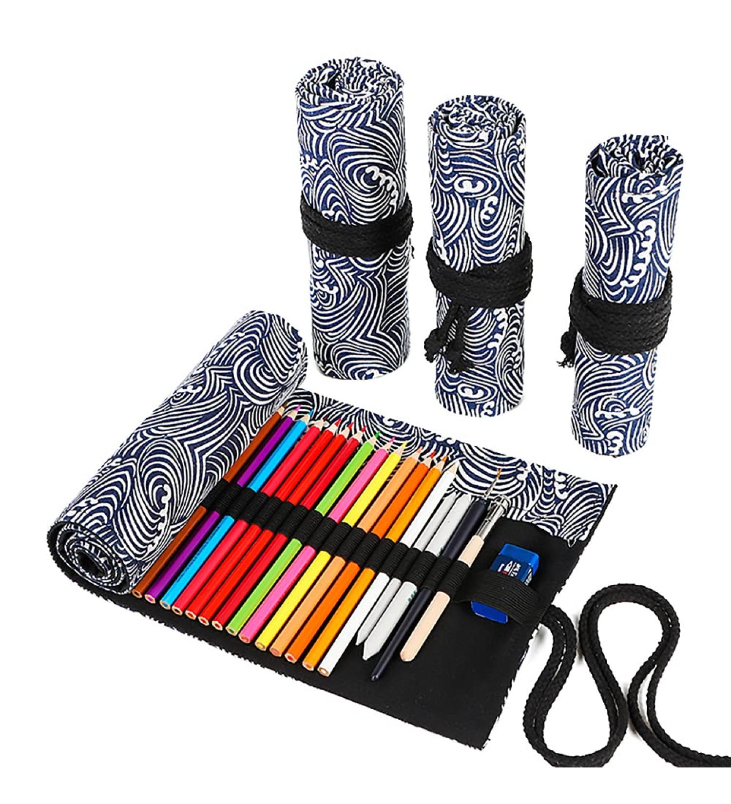 Funny live 36/48/72 Slots Colored Pencil Wrap Pencils Roll Holder Coloring Pencils Organizer Holder Colored Pen Paint Brush Storage Pouch Portable for Artist Student (Deep blue ocean  48 Slots) Deep blue ocean 48 Slots - Buy Online on GoSupps.com