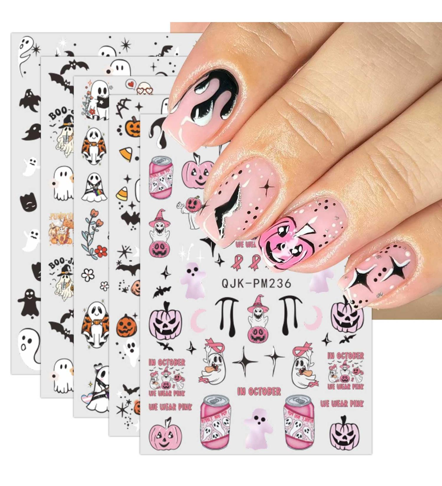 JMEOWIO 9 Sheets Halloween Nail Art Stickers Decals Self-Adhesive Cute Colorful Ghost Nail Supplies Nail Art Design Decoration Accessories - Buy Online on GoSupps.com
