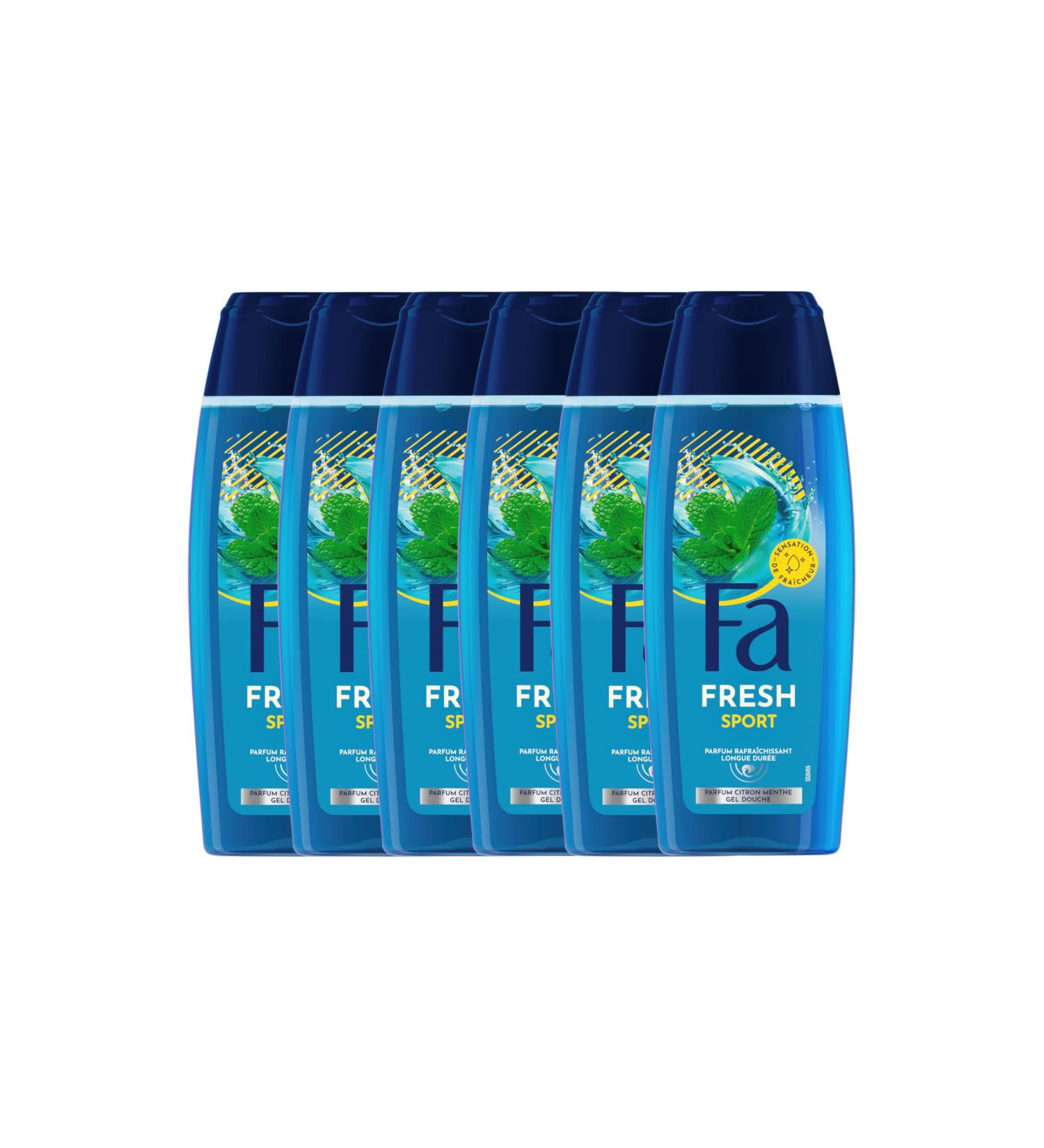 Fa - Fresh Sport - Gel Douche Rafraichissant - Parfum citron menthe et notes marine - Parfum Longue Dur e - Formule V gane Bouteille de 250 ml - Lot de 6 - Buy Online on GoSupps.com