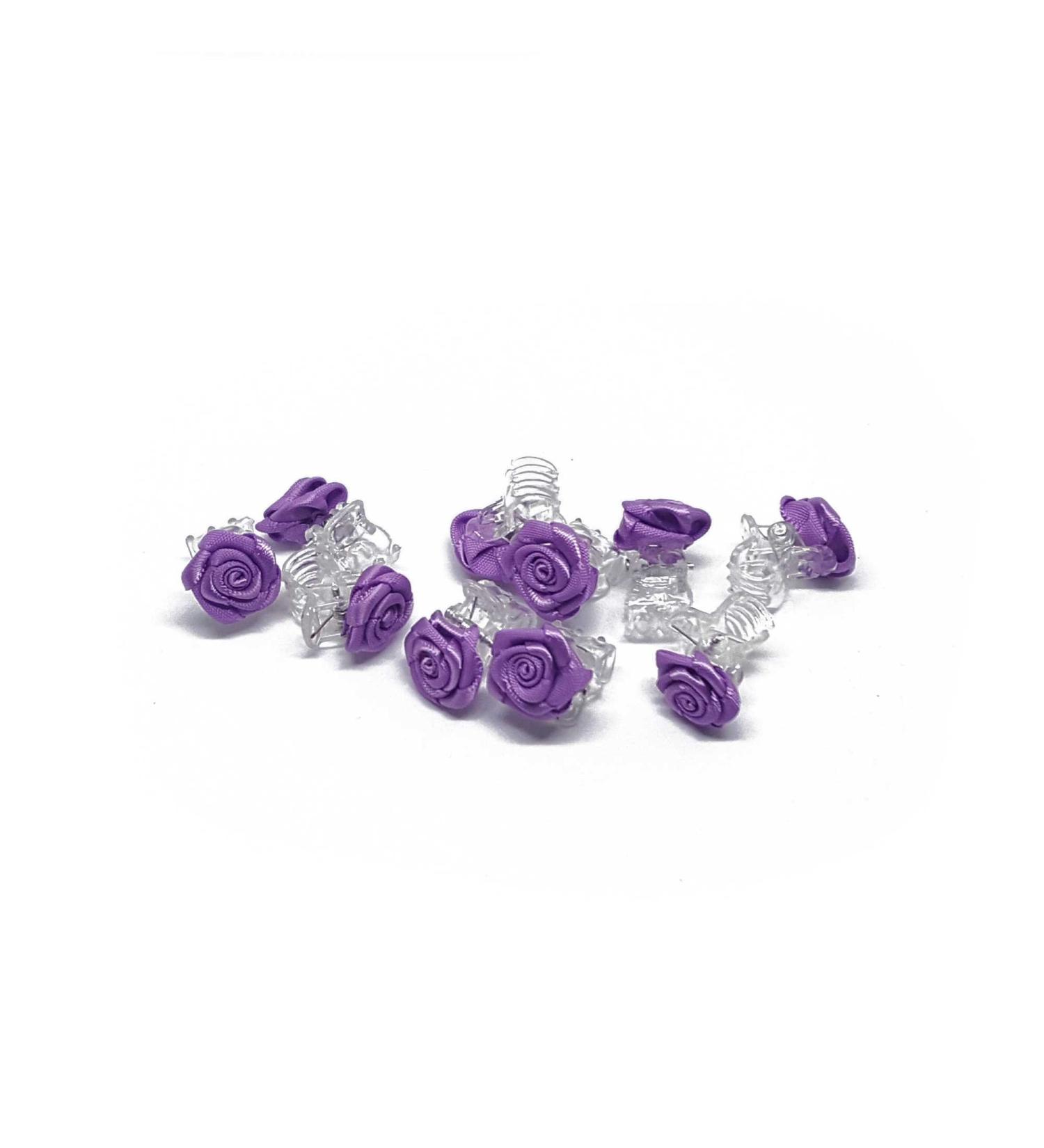10 Purple Rose Hair Clips - Bridal Hair Accessories | Pack of 10 - Buy Online on GoSupps.com